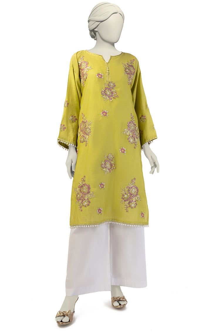 Stylish Cotton Net Green Kurti by J. Junaid Jamshed - Perfect for Casual Wear, Parties & Festive Occasions