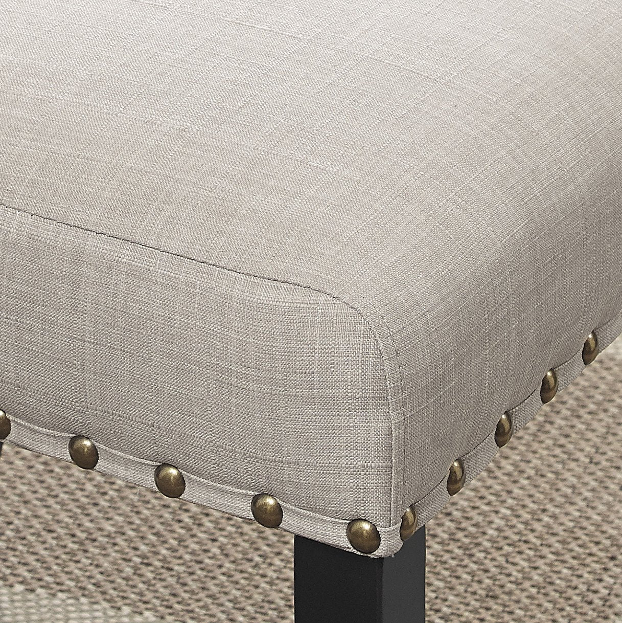 Roundhill Furniture Biony Fabric Dining Chairs with Nailhead Trim, Tan, Set of 2 - Modern Upholstered Side Chairs for Kitchen, Dining Room, and Office - Comfortable & Stylish Seating for Home Decor