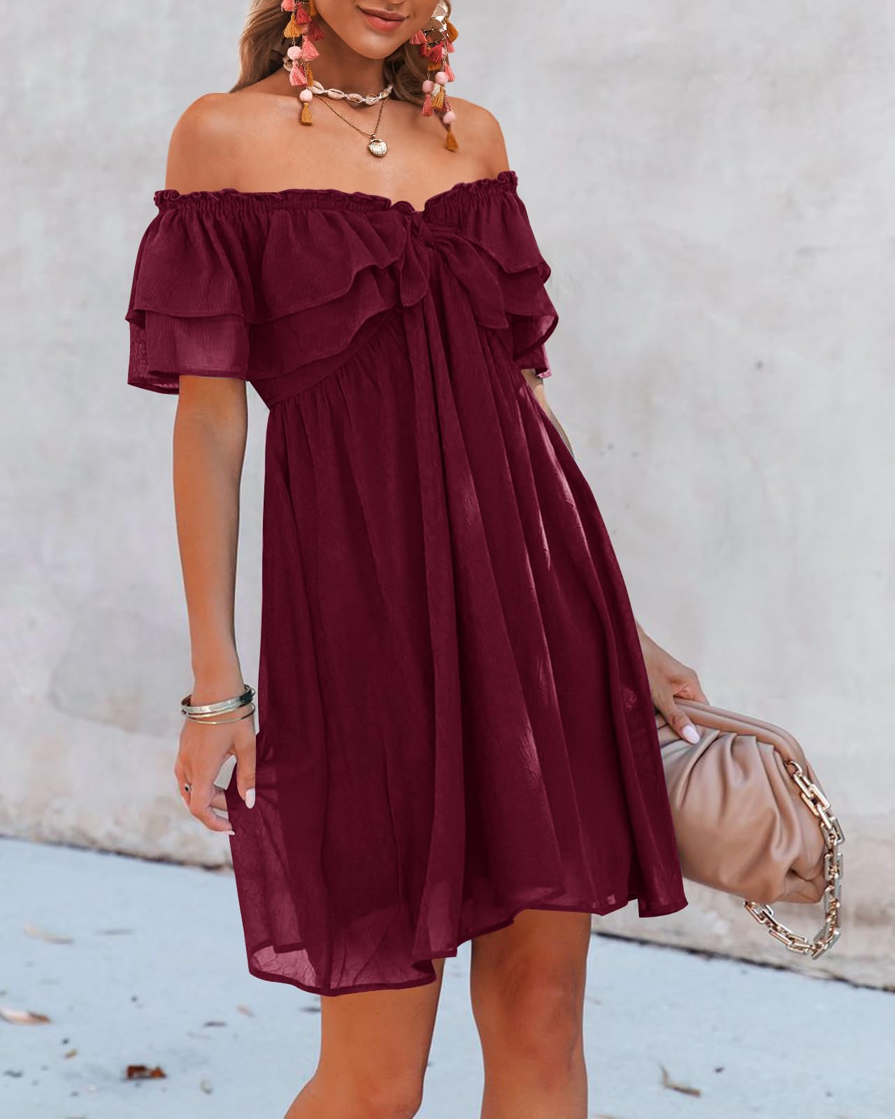 Sexy Off Shoulder Chiffon Dress for Women - Casual Loose Party Beach Cocktail Dress with Double Ruffle Layer | Perfect for Summer Vacation, Date Night & Special Occasions