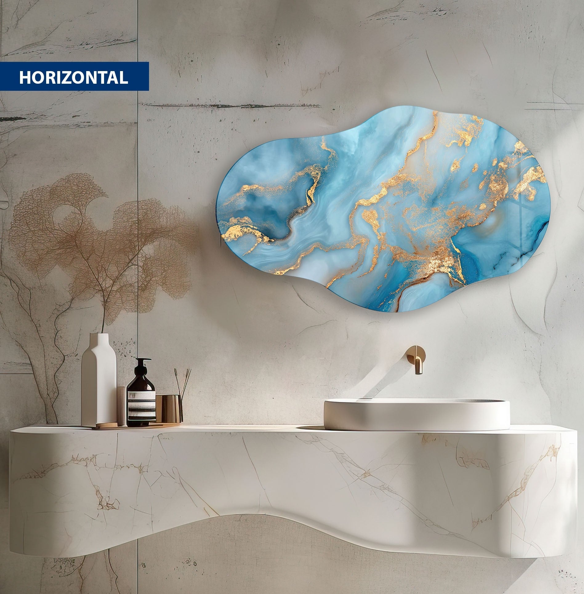 Blue Marble Large Glass Wall Art - Modern Abstract Home Decor for Living Room, Bedroom & Office | Elegant Handmade Glass Mosaic Panel