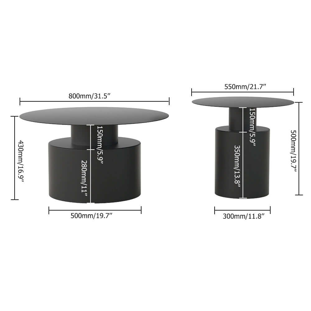 Modern White Round Coffee Table Set of 2 - Metal Accent Tables for Living Room, Lounge & Office - Stylish Side Tables with Sturdy Metal Base for Home Decor