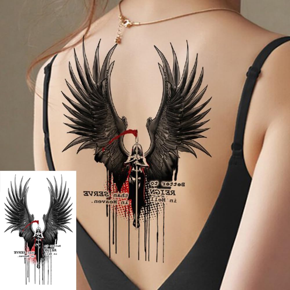 Vibrant Beautiful Wings Temporary Tattoo - 21x15cm Waterproof Fake Tattoo for Men & Women - Perfect for Parties, Festivals, and Body Art Enthusiasts