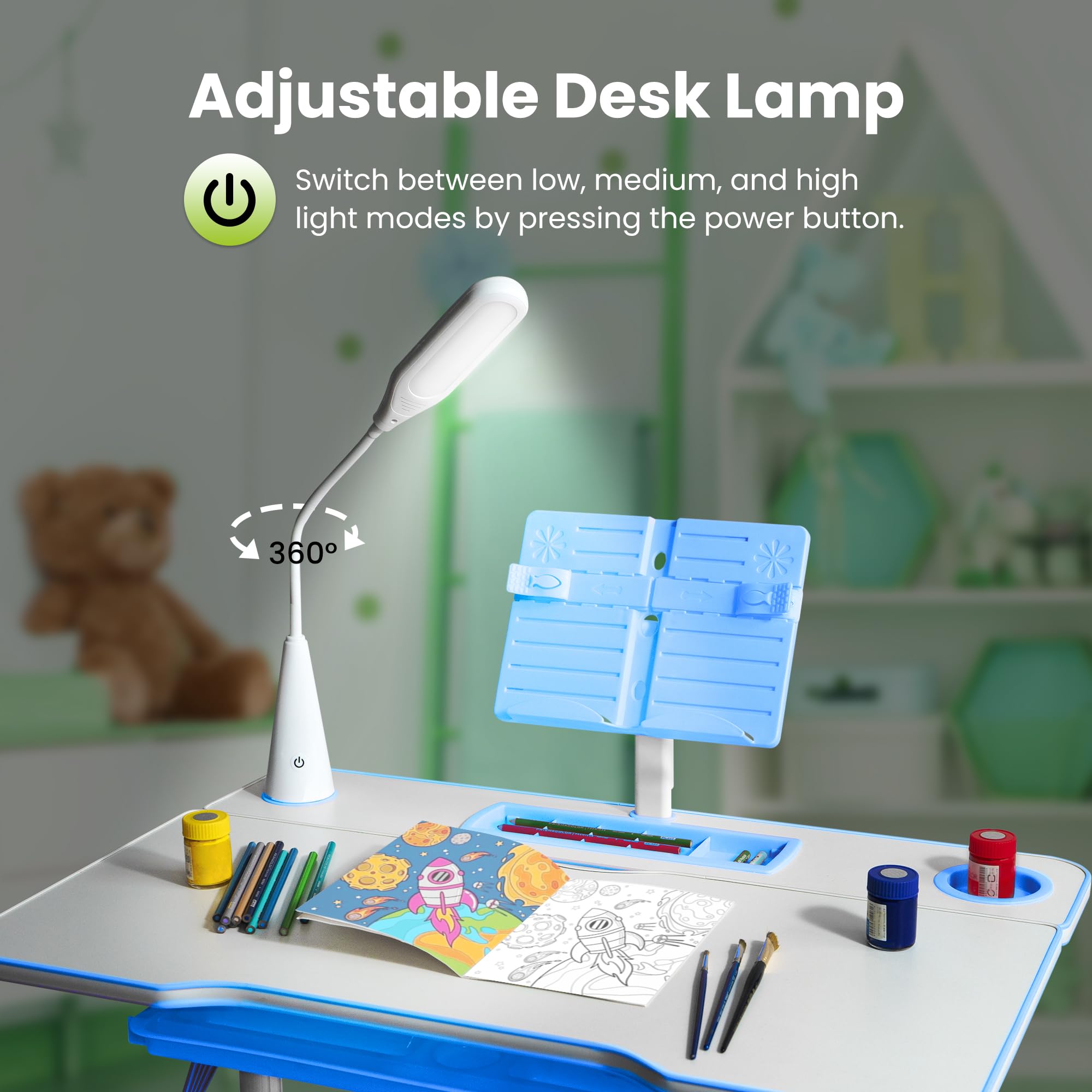 Gorilla Gadgets Adjustable Kids Table and Chair Set - Height Adjustable Children's Study Desk with Night Light for Bedroom, Playroom & Homeschooling (DSK-Kids-BLU) - Perfect for Learning, Drawing & Playtime Activities
