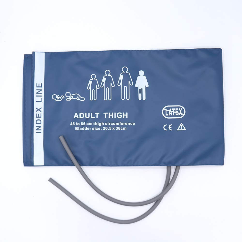 Universal NIBP Blood Pressure Cuff - Double Tube Thigh & Arm Use, Reusable 46-66cm PU Replacement Cuff for Patient Monitor (Blue with Storage Bag) - Ideal for Home Healthcare & Clinical Settings
