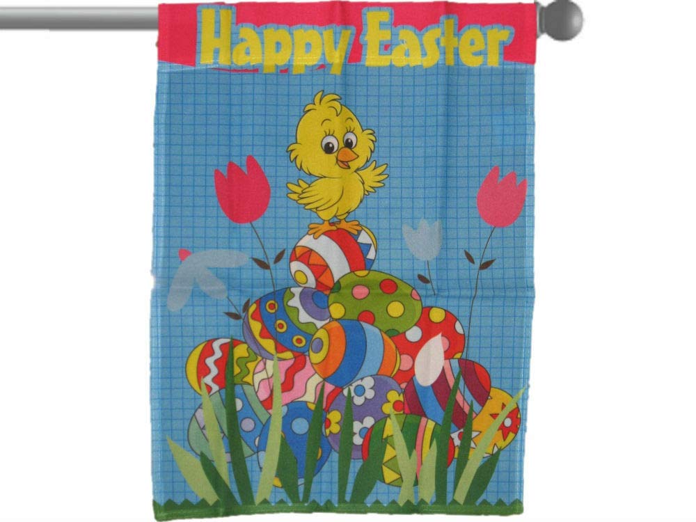 Happy Easter Eggs Ducky Duck Garden Banner Flag 28x40 Inch Sleeved Polyester - Premium Outdoor Decoration for Easter Party, Spring Festival & Backyard Decor
