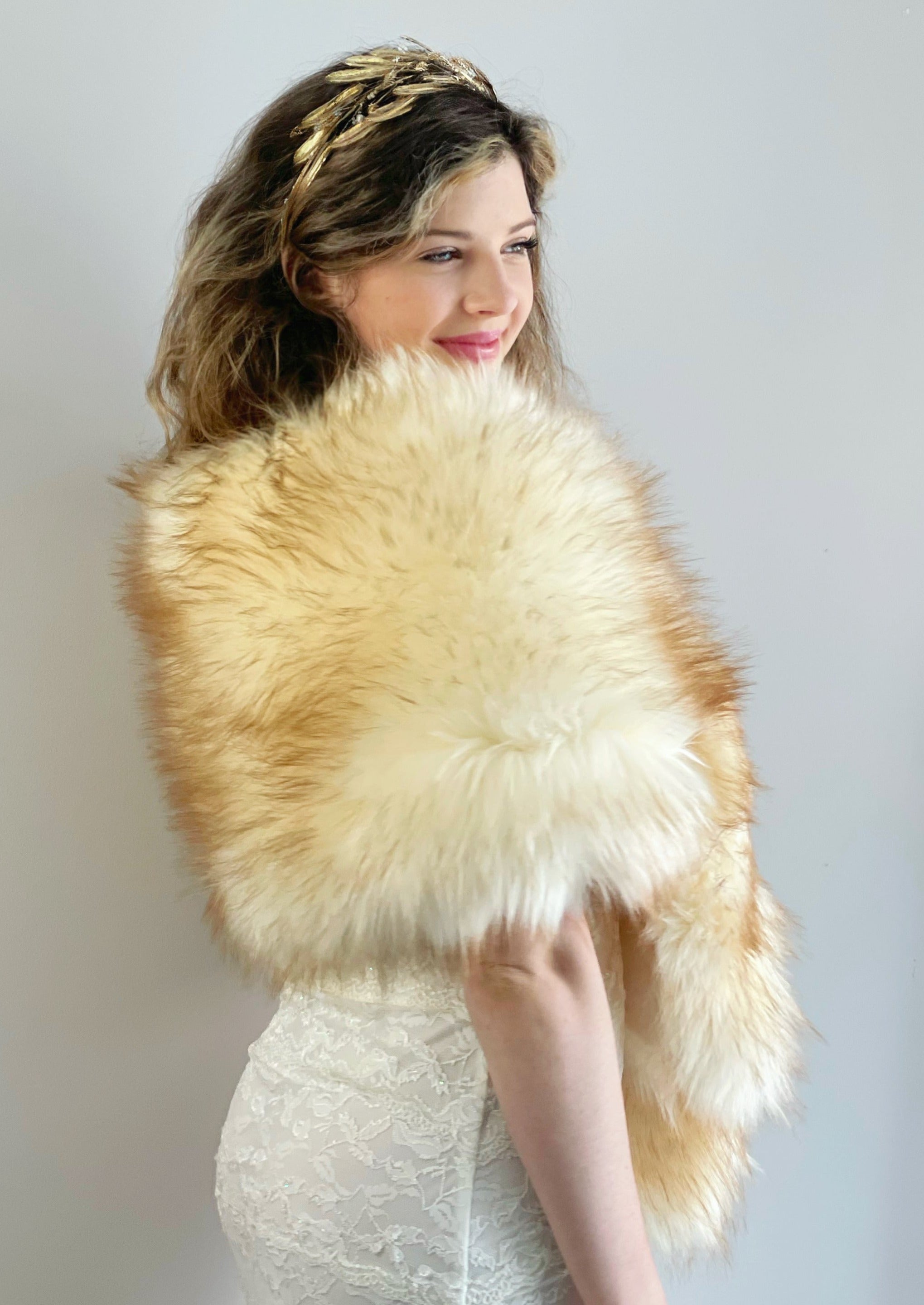 Luxury Champagne Fur Shawl Wrap - Elegant Lilian Cha02 Design for Women | Perfect for Weddings, Parties & Evening Events