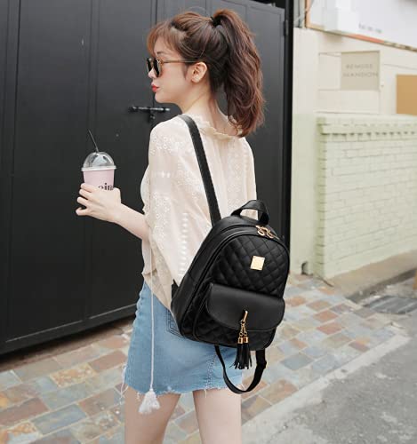 Cute Mini Leather Backpack Purse for Women - 2-PCS Fashion Backpack with Bowknot (White) for School & Travel