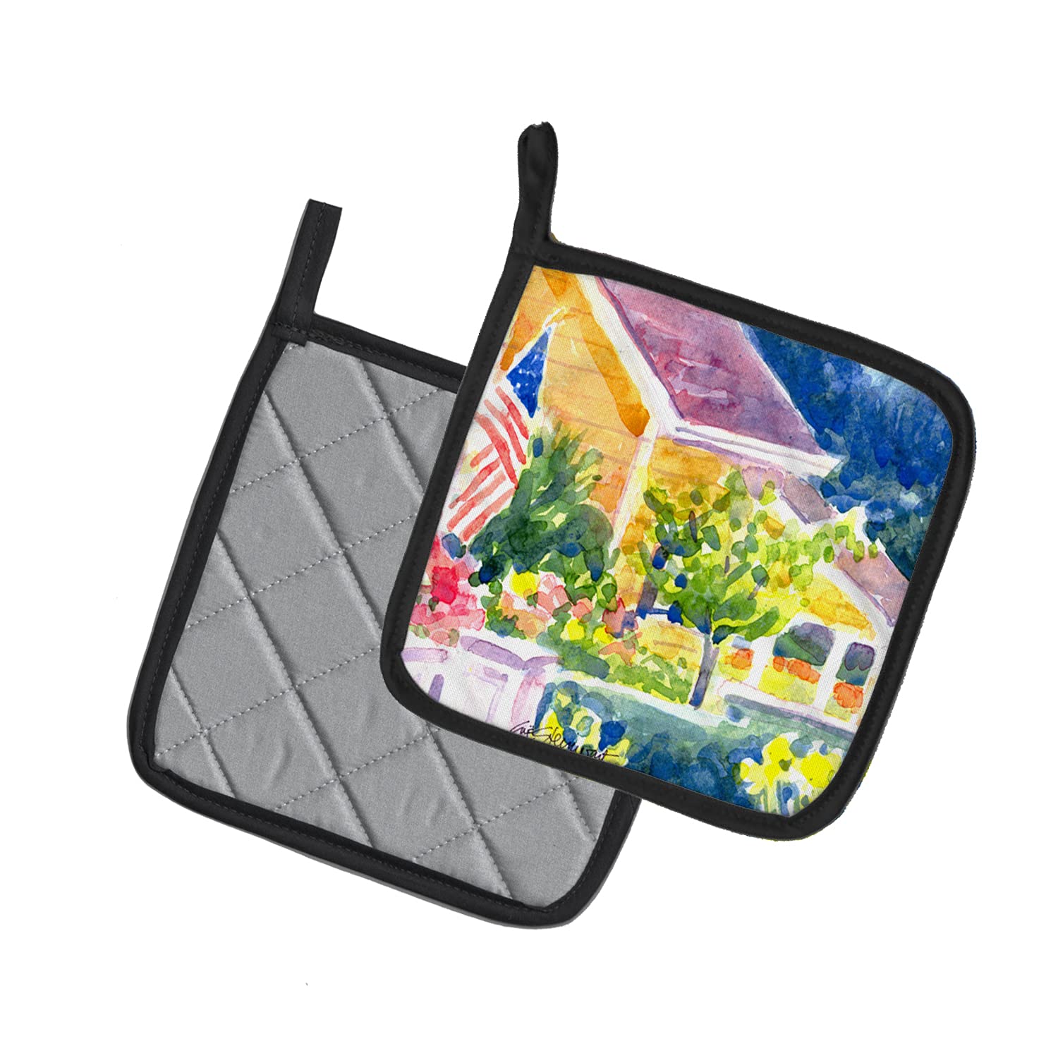 Heat Resistant Pot Holders Set of 2 - 7.5x7.5 Inch Oven Mitts for Cooking, Baking & BBQ | Kitchen Hot Pads with Decorative House Design | Perfect for Home Kitchen, Outdoor Grilling & Gift Giving