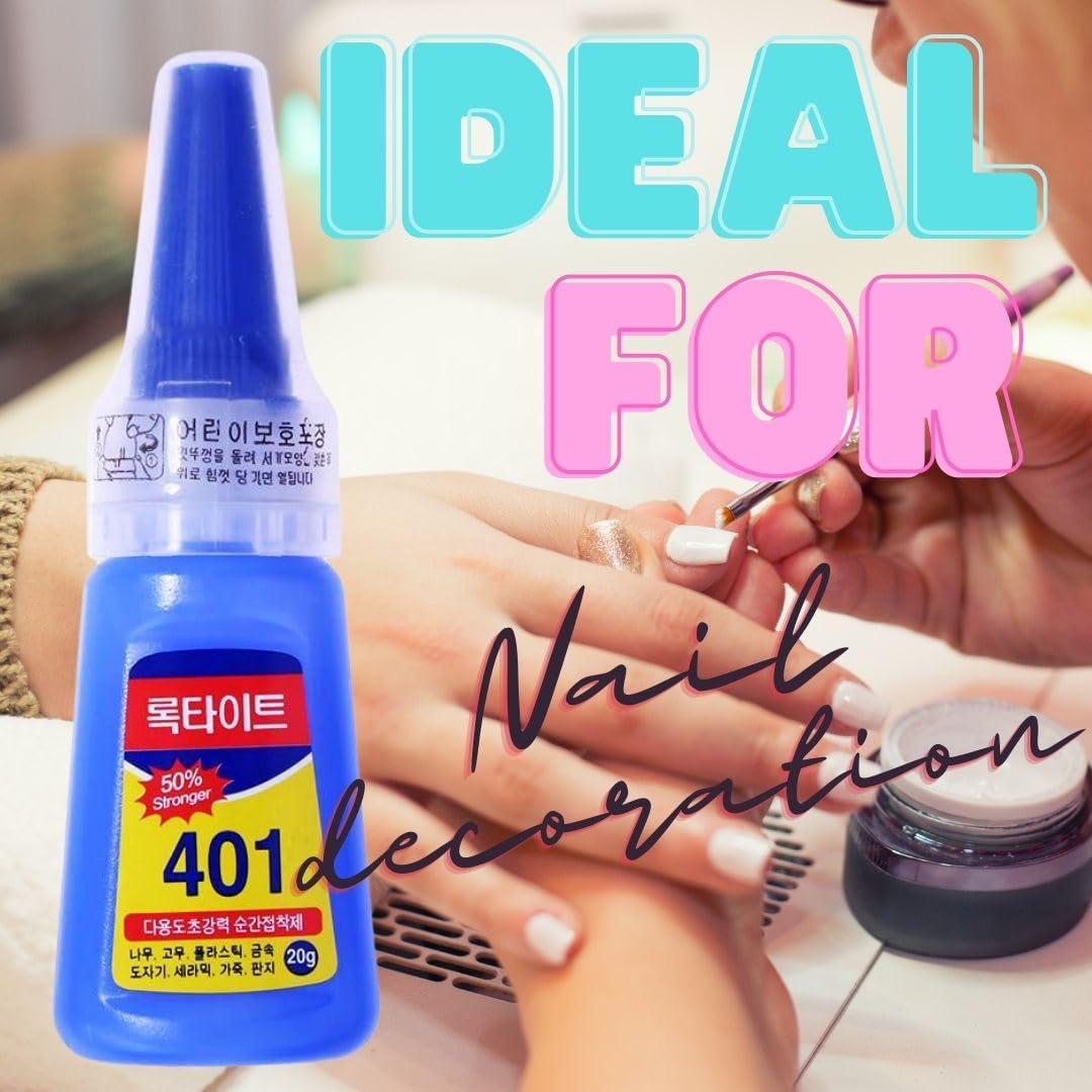 401 Super Gel Glue - 20g Strong Adhesive for False Nails, Glass, Wood, Jewelry & Shoes | Multi-Purpose Fast Bonding Glue | Perfect for Nail Art, DIY Crafts & Home Repairs