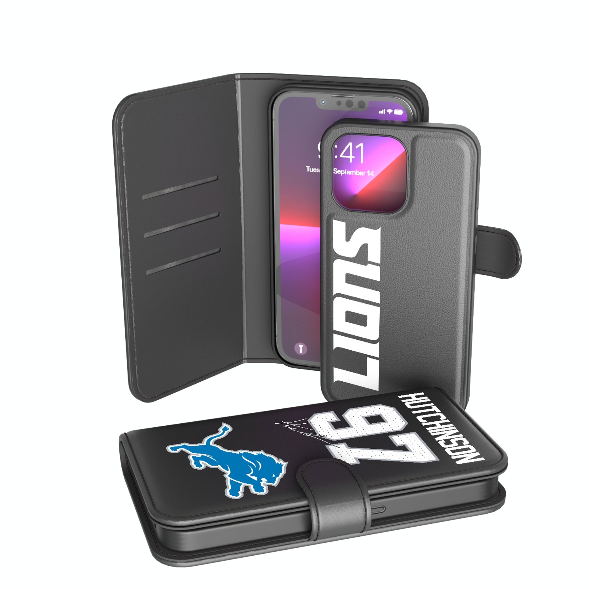 Aidan Hutchinson Detroit Lions 97 Ready Wallet Phone Case - Slim RFID Blocking Card Holder for iPhone & Samsung - Perfect for Game Day & Everyday Use