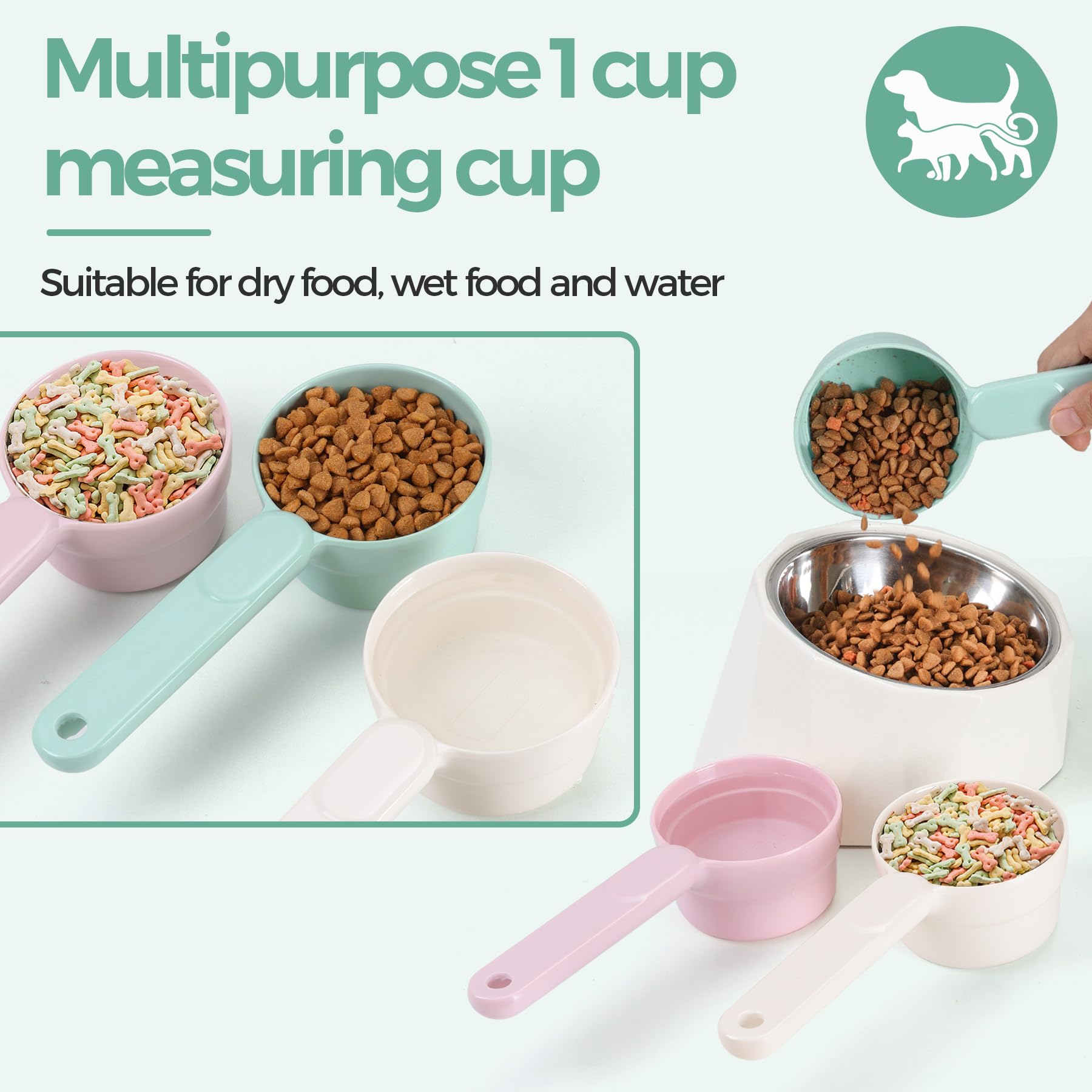 **1 Cup Melamine Pet Food Scoop with Long Handle - Light Green Measuring Cup for Dog, Cat, Ferret & Rabbit Food - Dishwasher Safe - Perfect for Feeding & Portion Control**