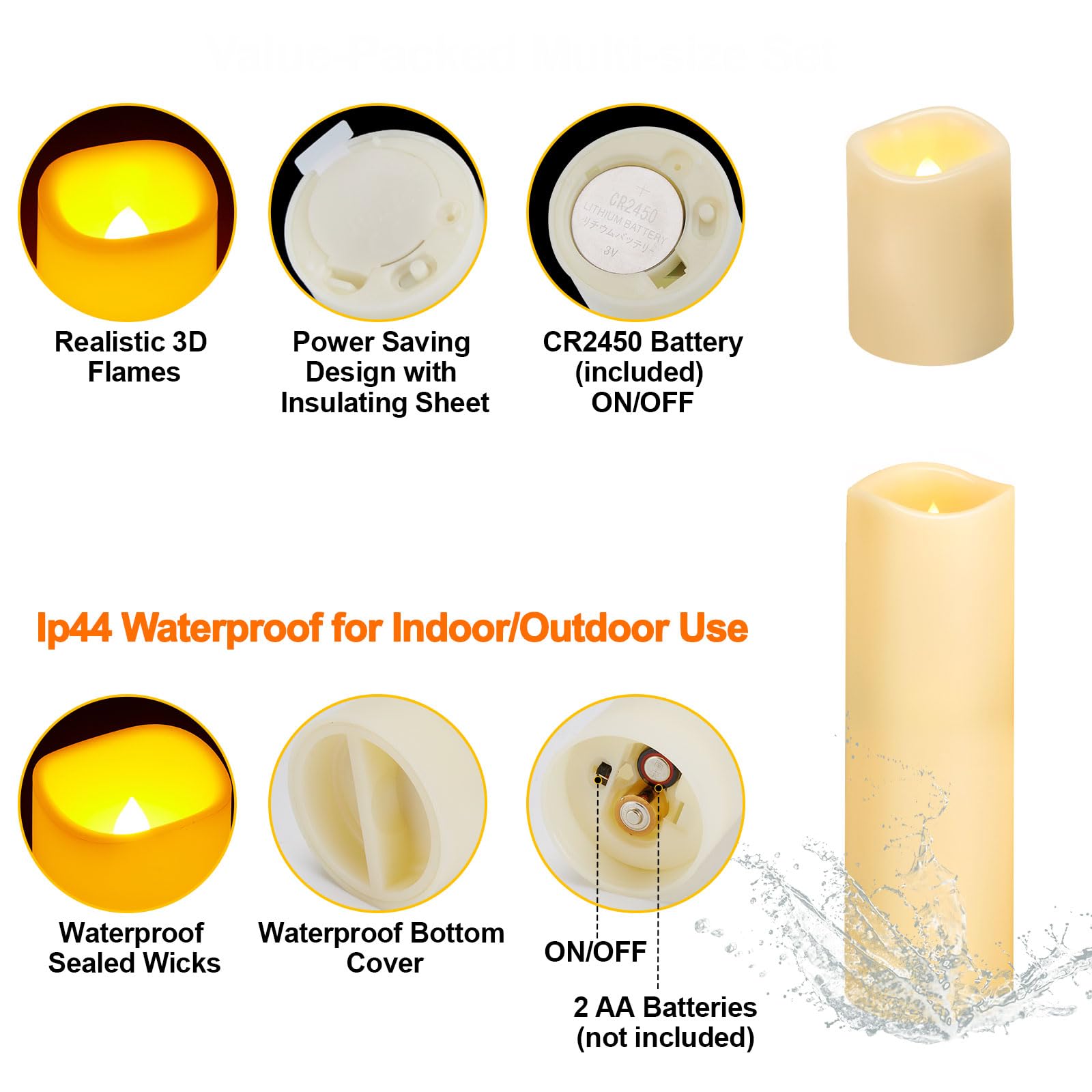 Flameless LED Candles with Remote Timer - Set of 12 Waterproof Battery Operated Pillar Candles for Christmas, Wedding, Home Decor - Romantic Ambiance for Dining, Bathroom & Bedroom Lighting