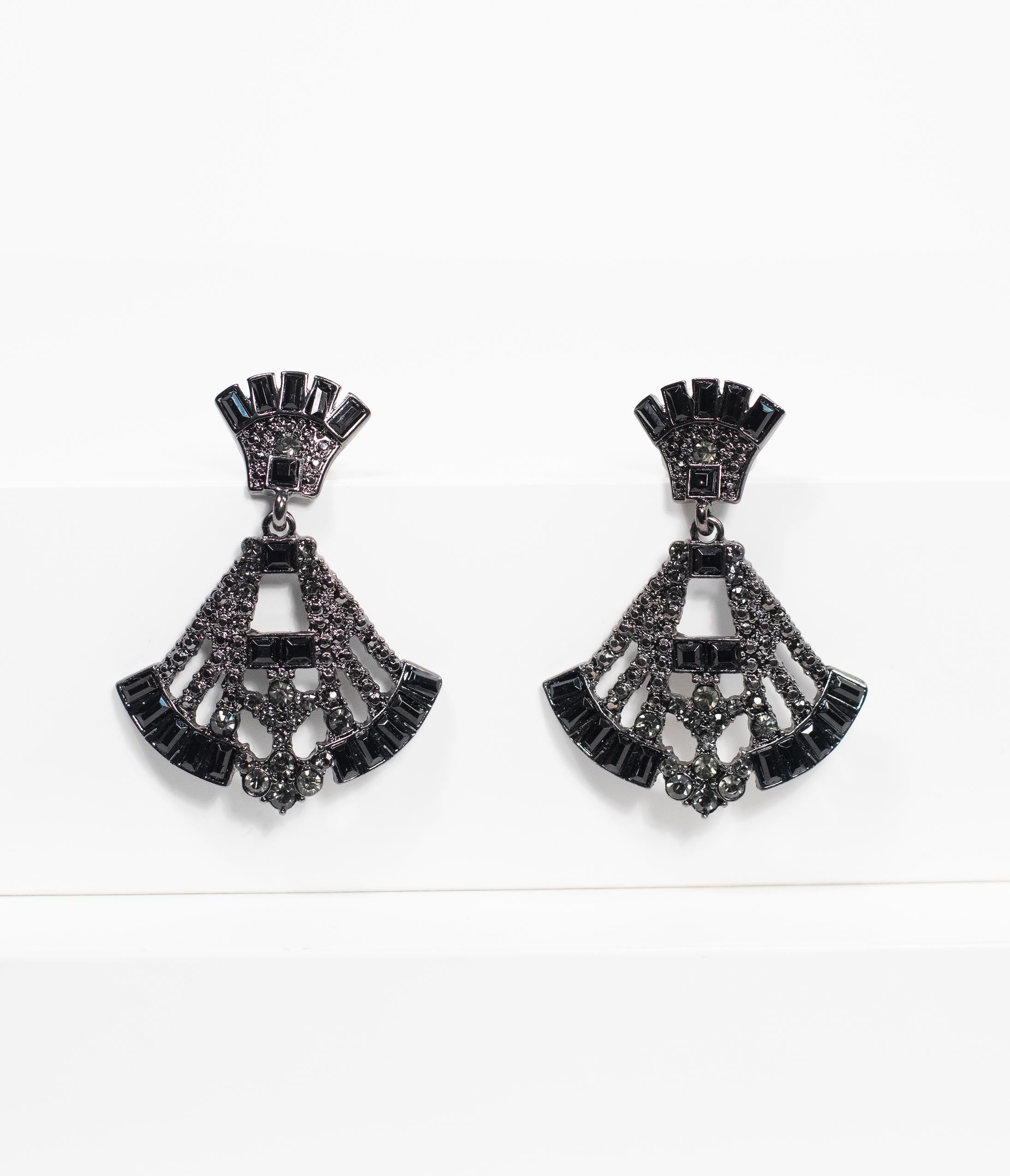 Elegant Black Rhinestone Drop Fan Earrings for Women | Vintage Dangle Jewelry for Parties, Weddings & Evening Events