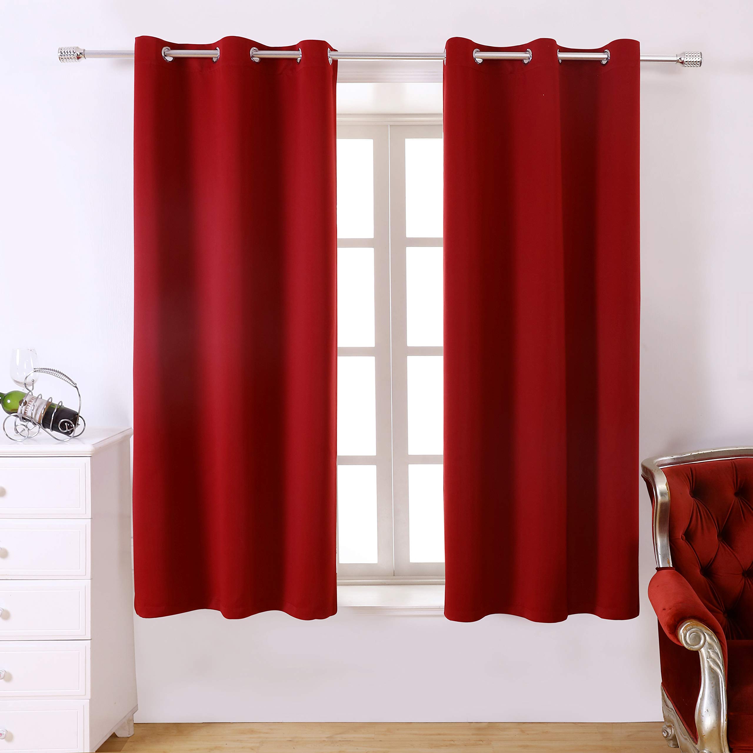 WONTEX Blackout Curtains for Bedroom & Living Room - Thermal Insulated Room Darkening Window Drapes with Grommet Top, 38 x 54 Inches, Red (2 Panels) - Perfect for Light Blocking, Noise Reduction & Energy Saving