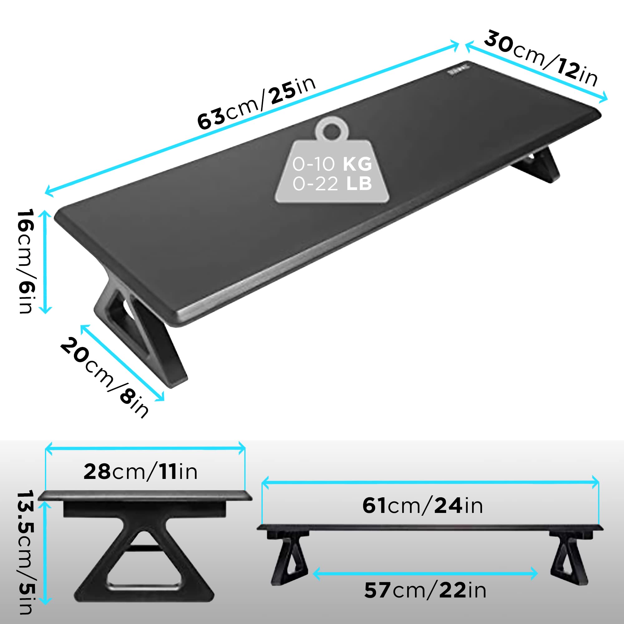 Duronic DM06 Monitor Stand Riser - Black MDF Desktop & Laptop Screen Stand with 10kg Capacity (63x30cm) | Ergonomic Computer Monitor Riser for Office Desk | Perfect for Home Office, Gaming Setup & Workspace Organization