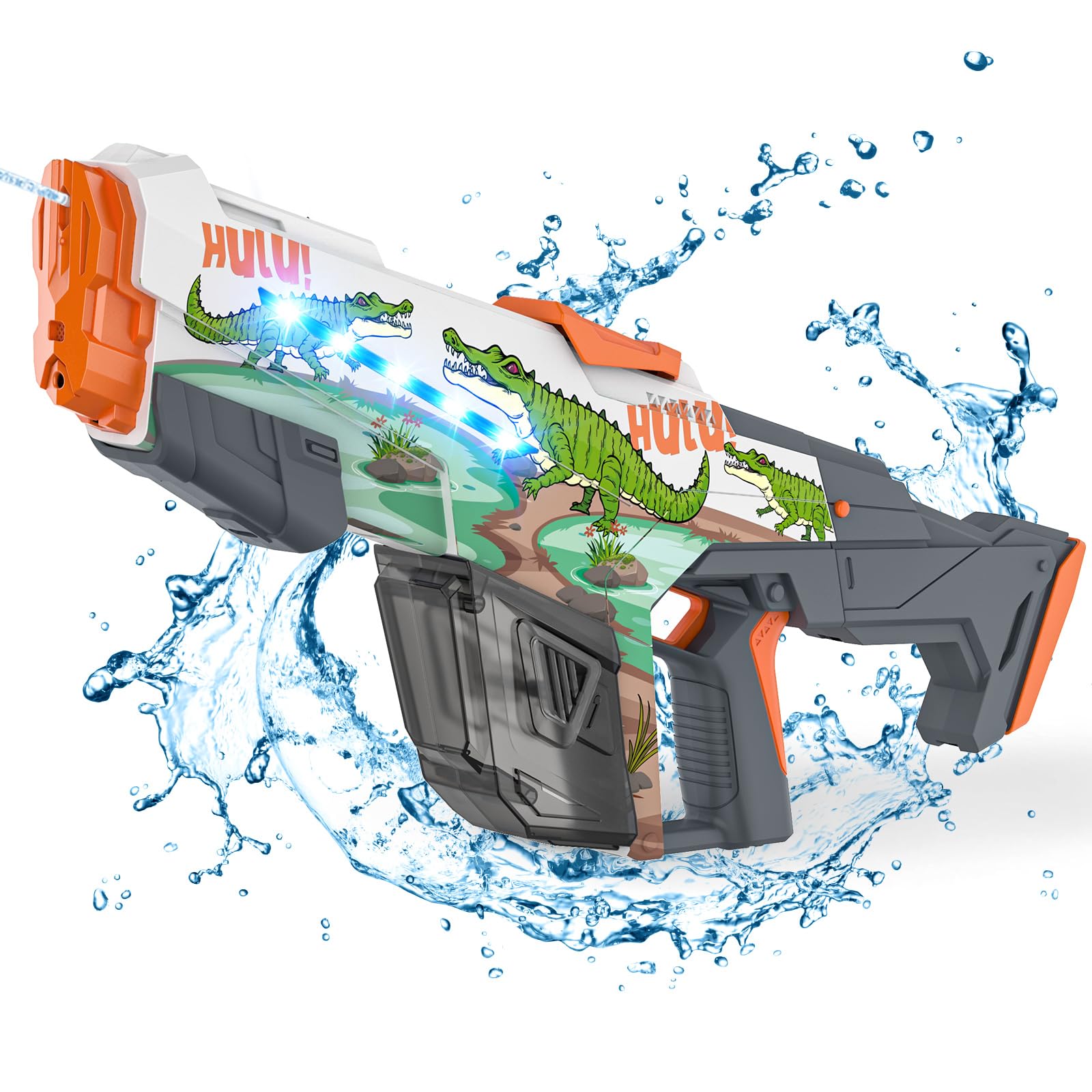 CFITANK Electric Water Gun for Kids & Adults - High-Powered Outdoor Water Blaster with LED Light, Fun Cartoon Water Toy for Summer Pool Parties, Beach Games & Backyard Battles (White)