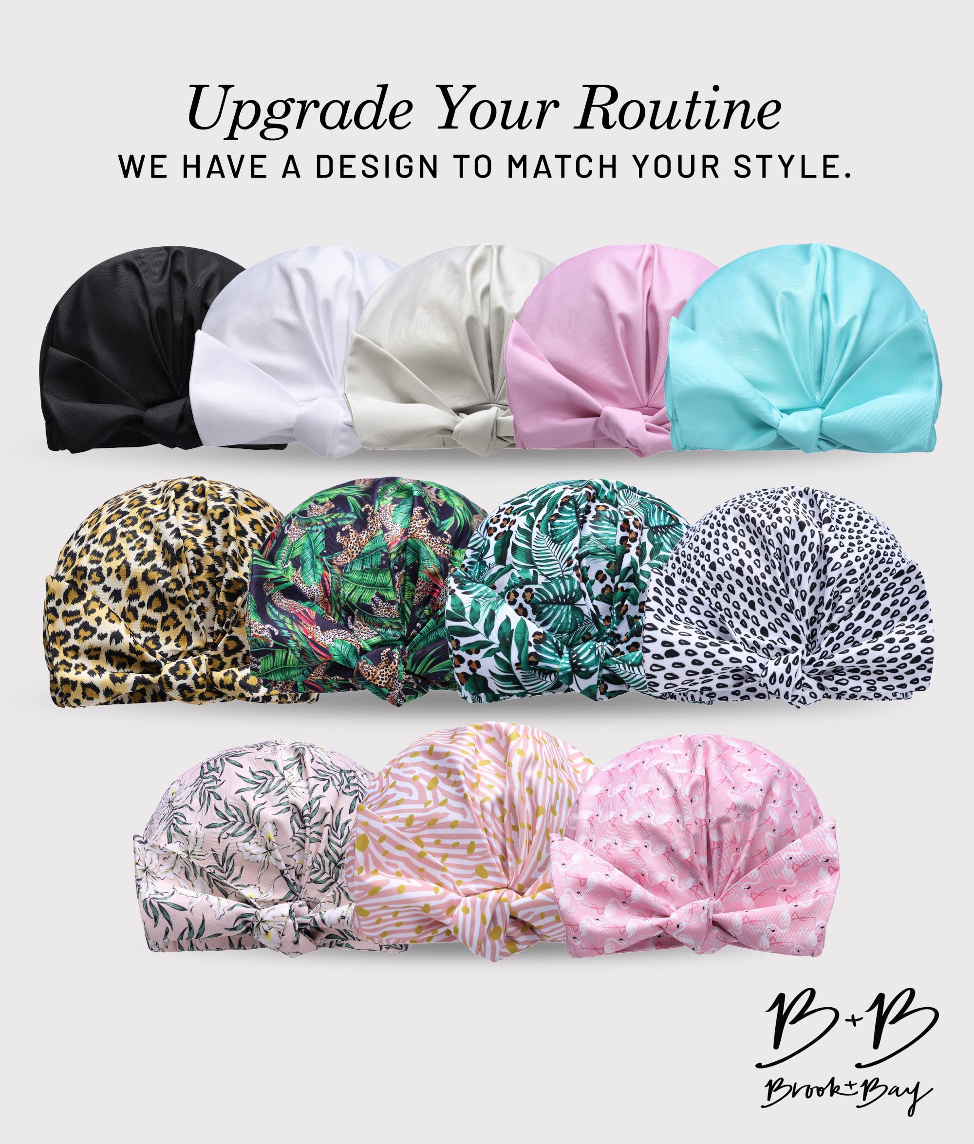 Brook + Bay Adjustable Waterproof Shower Cap with Bow - Reusable Bath & Swim Hair Protector for Women - Perfect for Showering, Swimming & Salon Visits