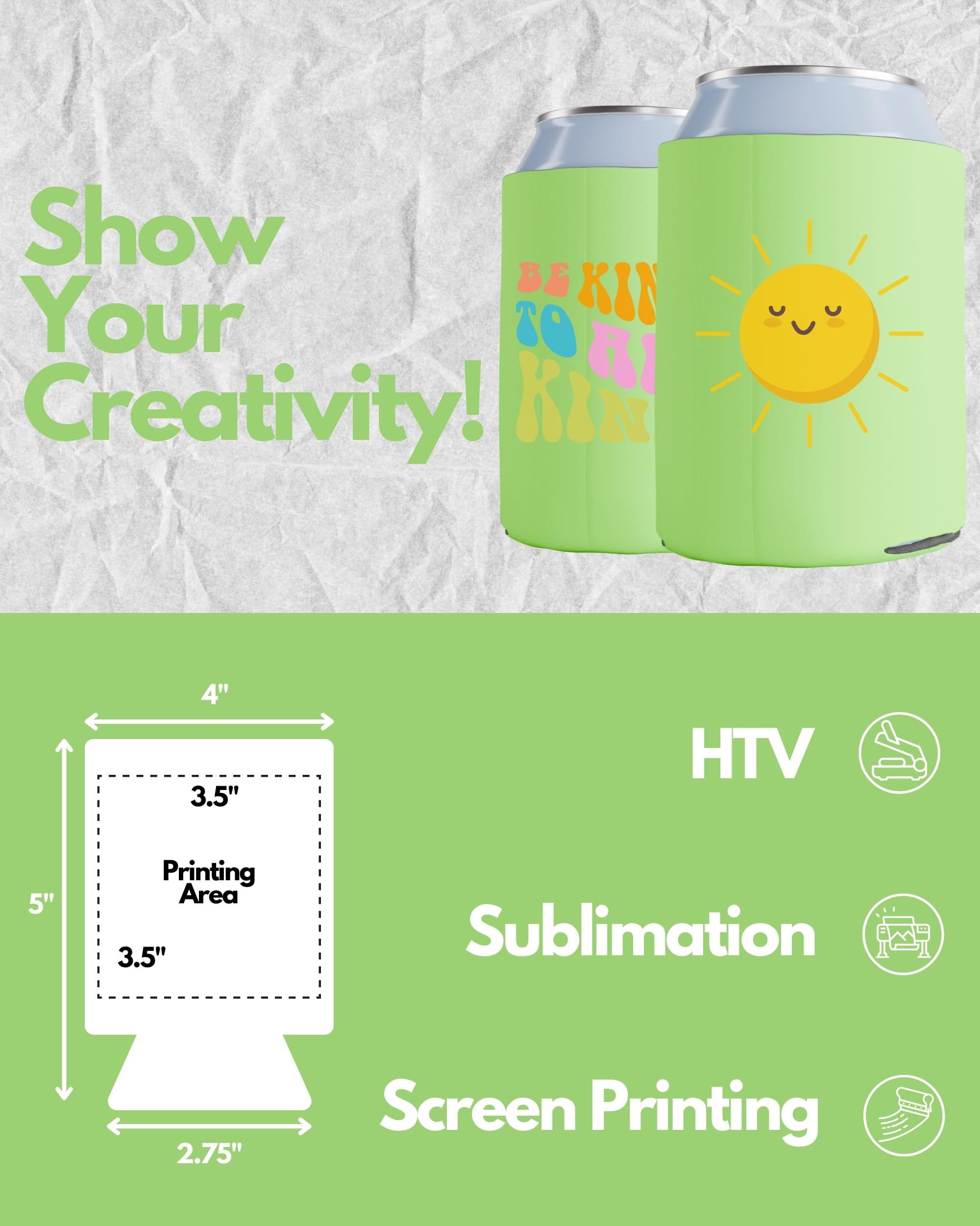 200 Pack Lime Green Blank Can Cooler Sleeves - Customizable Sublimation Insulated Foam for Beer & Soda - Fits 12oz Regular & 16oz Tall Cans - Perfect for Parties, BBQs, Tailgates & Outdoor Events
