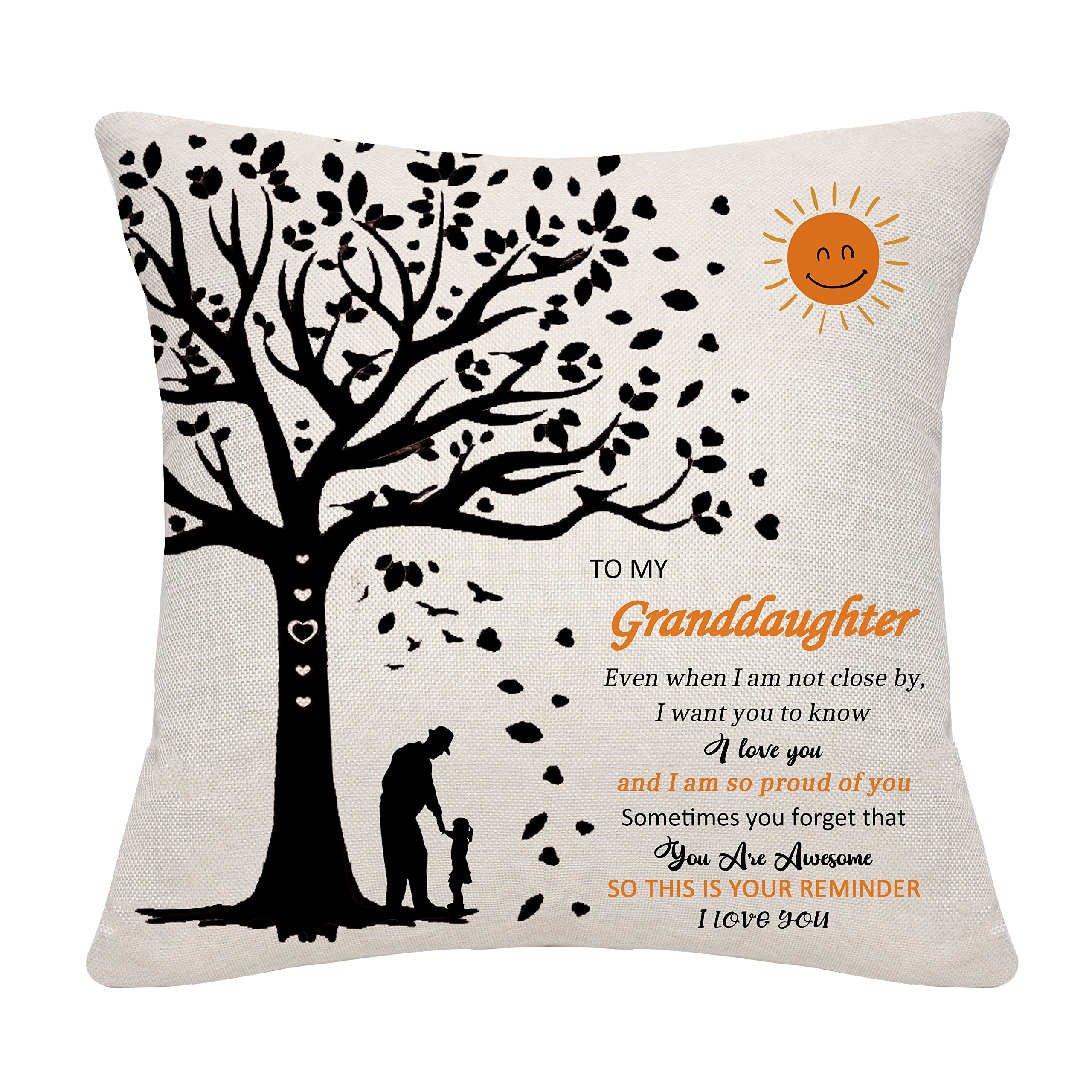 Bommex Throw Pillow Cover - Inspirational Granddaughter Gift from Grandpa, Birthday & Graduation Present - Perfect for Bedroom, Sofa & Home Decor