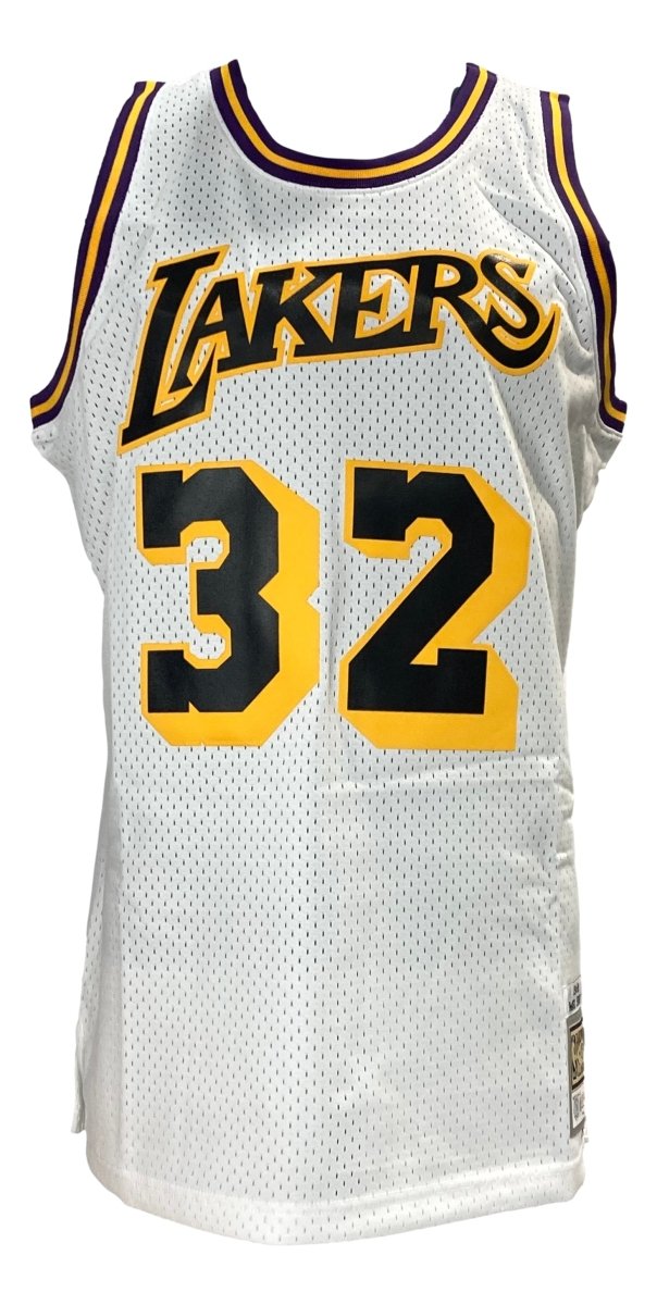 Magic Johnson Signed LA Lakers 1984-85 White Mitchell & Ness Hardwood Classics Swingman Jersey - Authentic NBA Memorabilia for Collectors & Sports Fans - Perfect for Display, Gifts & Game Day