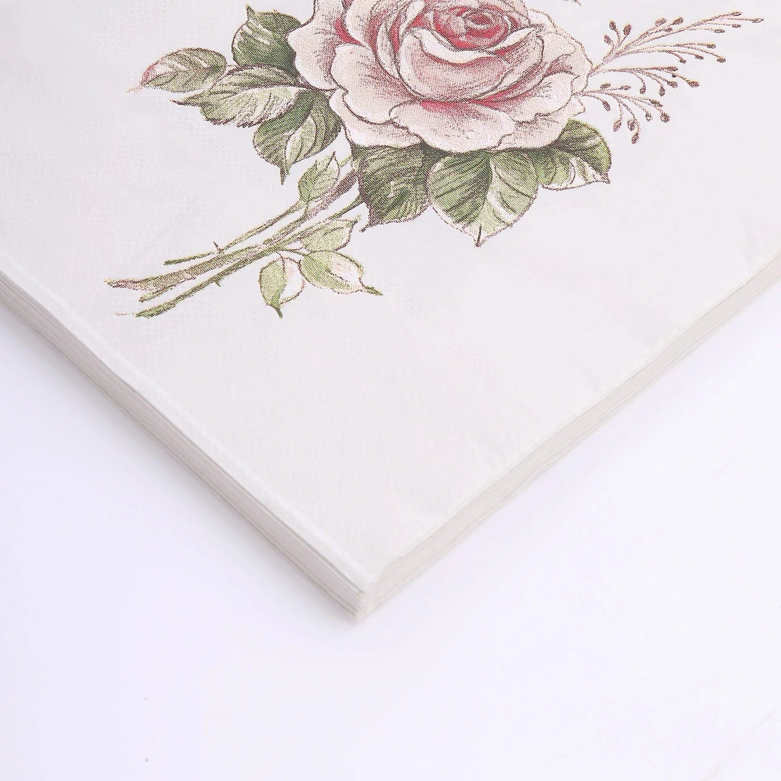 20-Pack Ivory & Pink Rose Cocktail Napkins 13x13 Inch Disposable Paper Napkins for Wedding, Bridal Shower, Birthday Party & Elegant Events