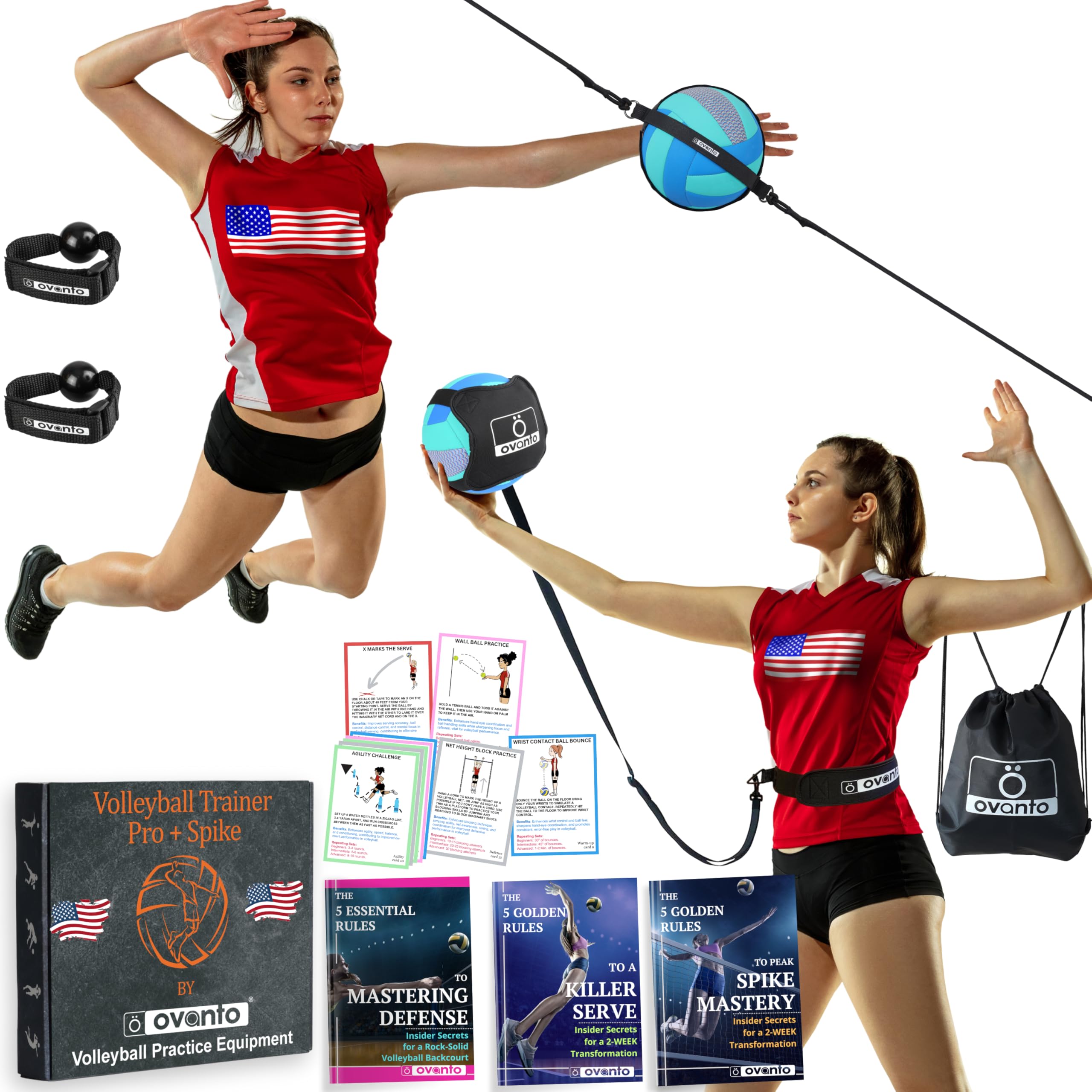 OVANTO Volleyball Training Equipment Set – 4 Styles for Serving, Spiking, Setting & Passing – Adjustable Solo Volleyball Practice Aid for Beginners & Pros – Perfect for Backyard, Beach & Gym Training