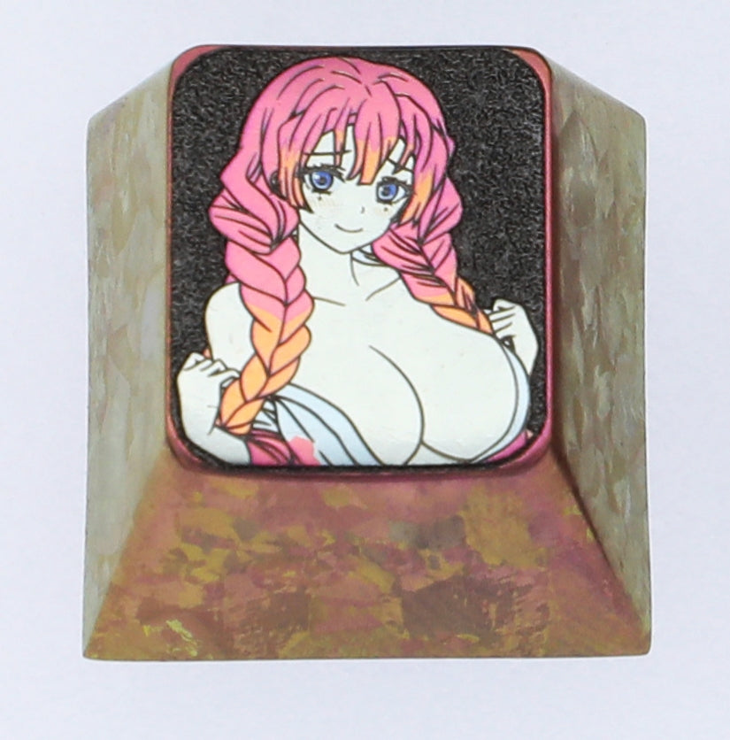 Demon Slayer Kanroji Mitsuri Anime 1U Titanium Alloy Custom Keycaps - Personalized Mechanical Keyboard Decorative Keycaps for Gaming & Office Setup
