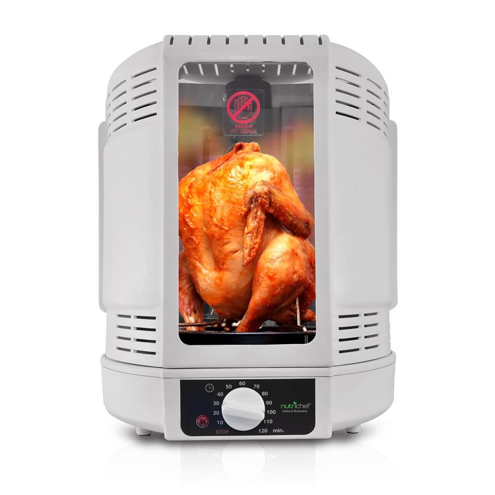 NutriChef AZPKRT15 Vertical Rotisserie Cooker - 1 lb Capacity, White Countertop Rotisserie Oven for Chicken, Kebabs & More - Perfect for Home Kitchens, BBQs & Small Restaurants