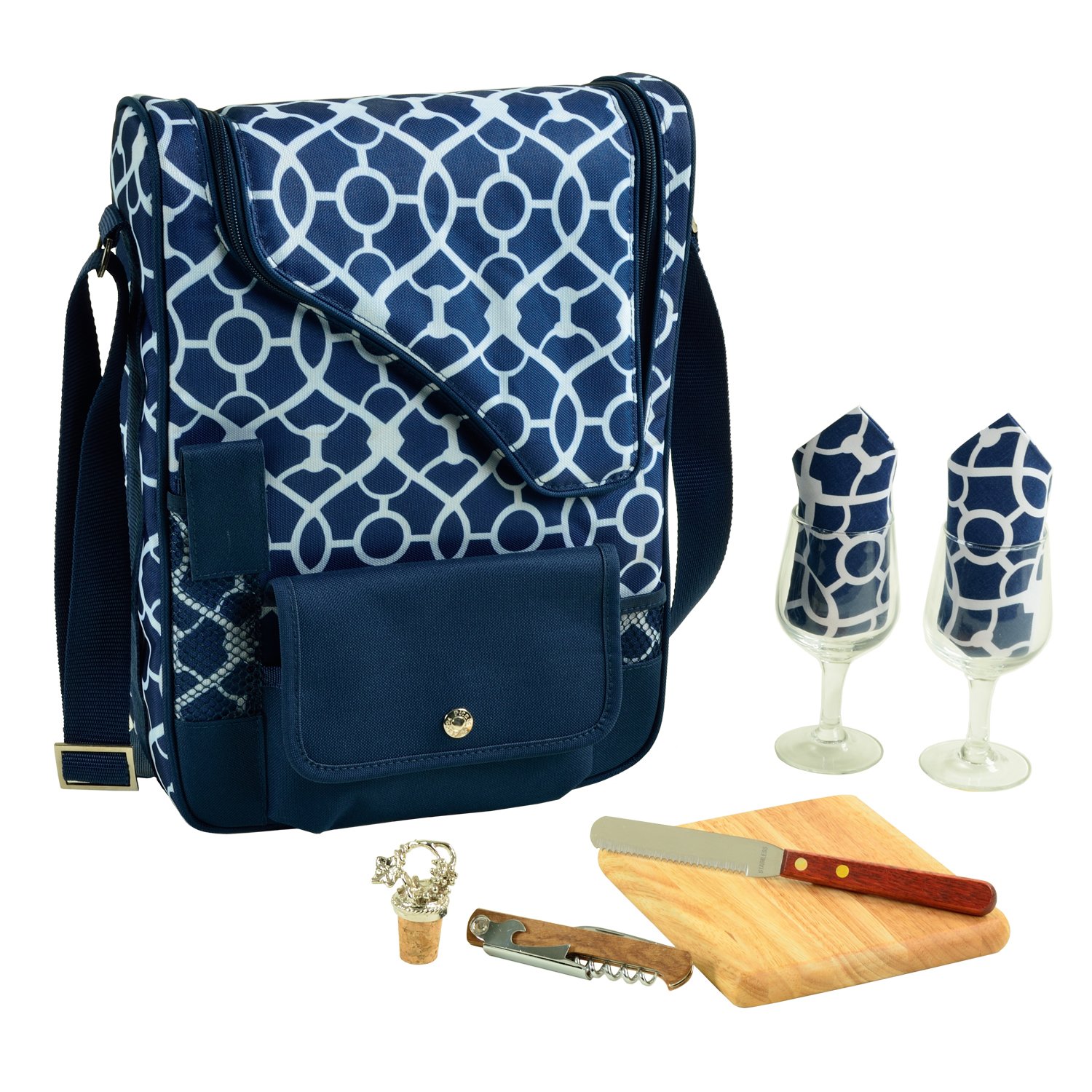 Premium Wine and Cheese Picnic Backpack Set for 2 - Insulated Picnic Tote with Accessories (Trellis Blue) | Perfect for Outdoor Dates, Beach Picnics & Romantic Getaways