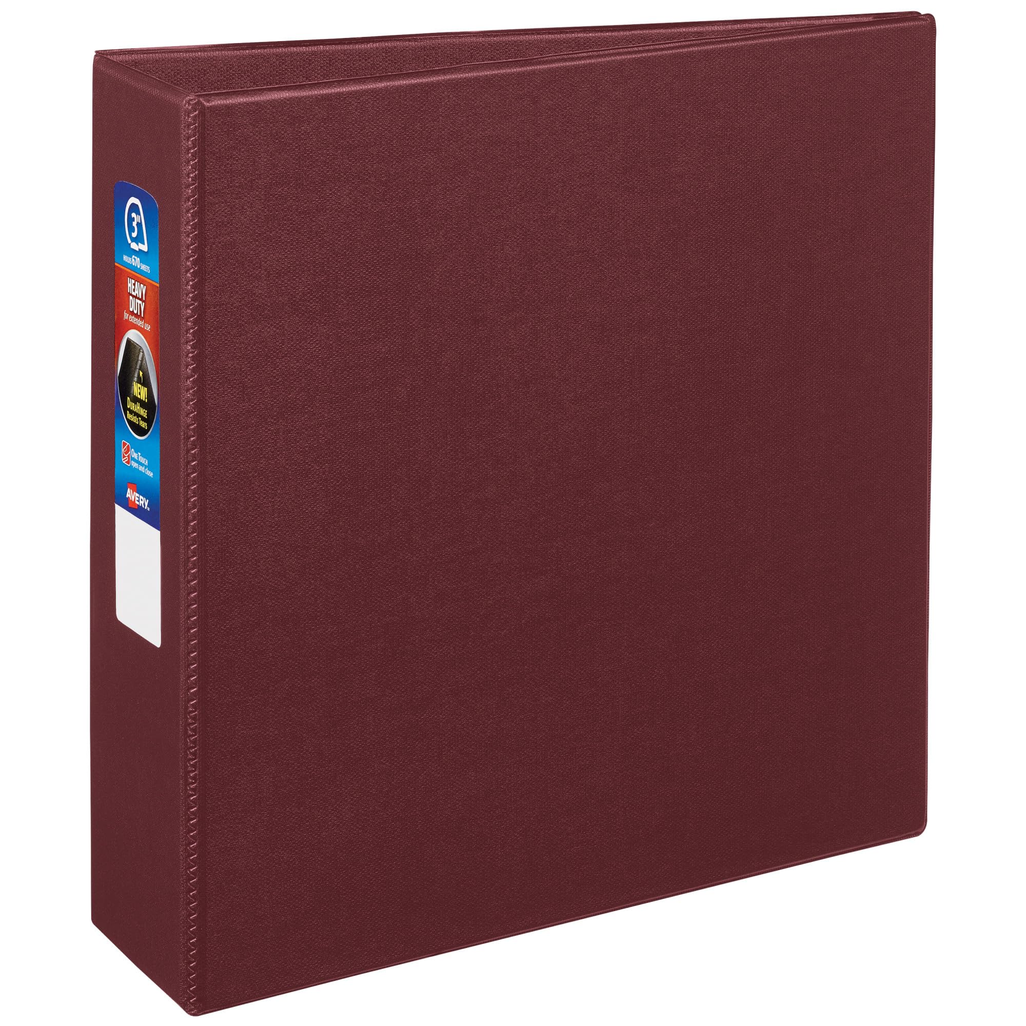 Avery Heavy-Duty 3 Inch 3-Ring Binder with One Touch EZD Rings - 3.5 Inch Spine, Maroon (79363) - Perfect for School, Office Documents & Business Presentations
