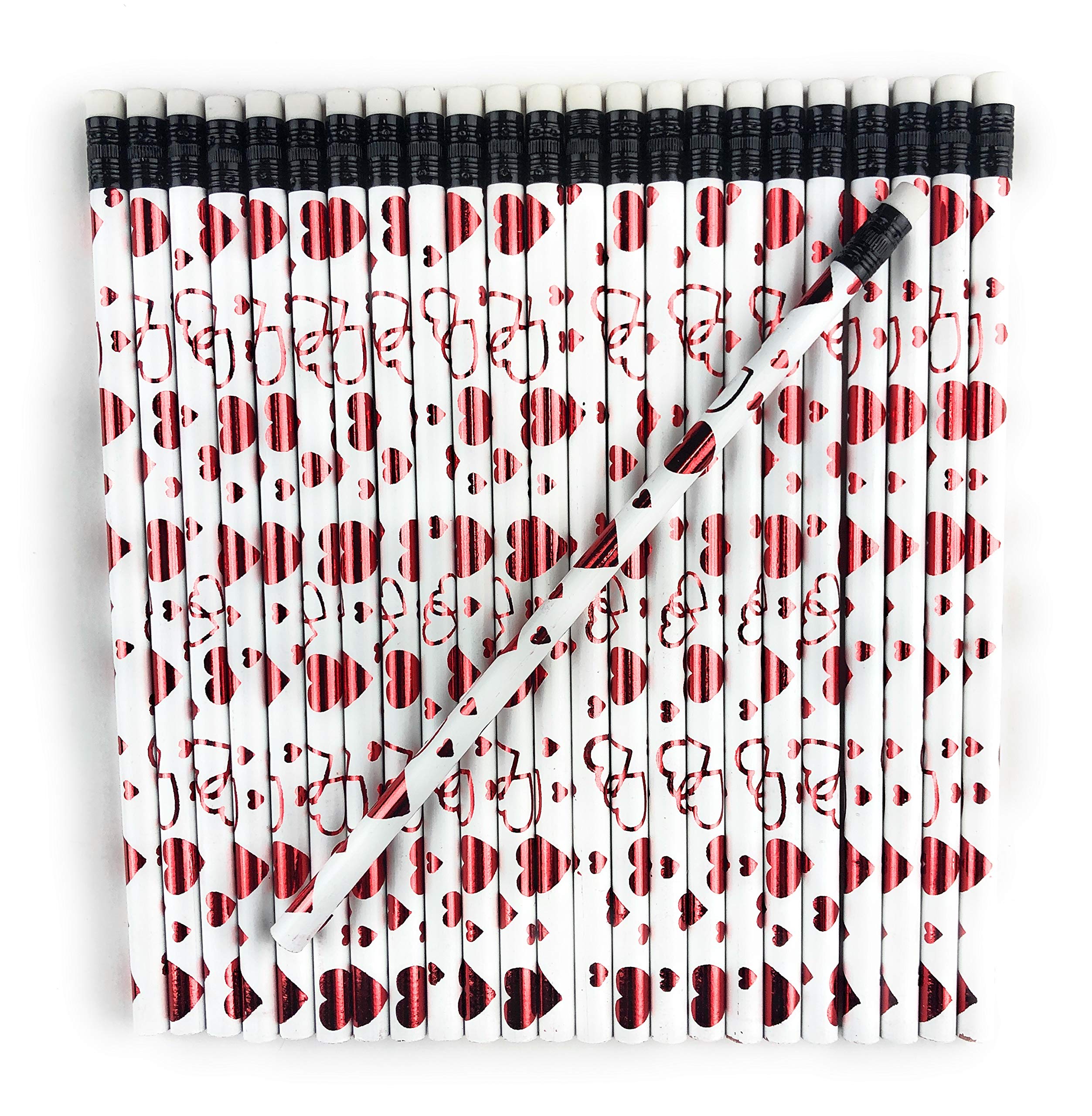 24-Pack Valentine Heart Pencils - White Colored Pencils for Love Notes, DIY Crafts & School Supplies | Perfect for Valentine's Day Gifts, Classroom Rewards & Romantic Surprises