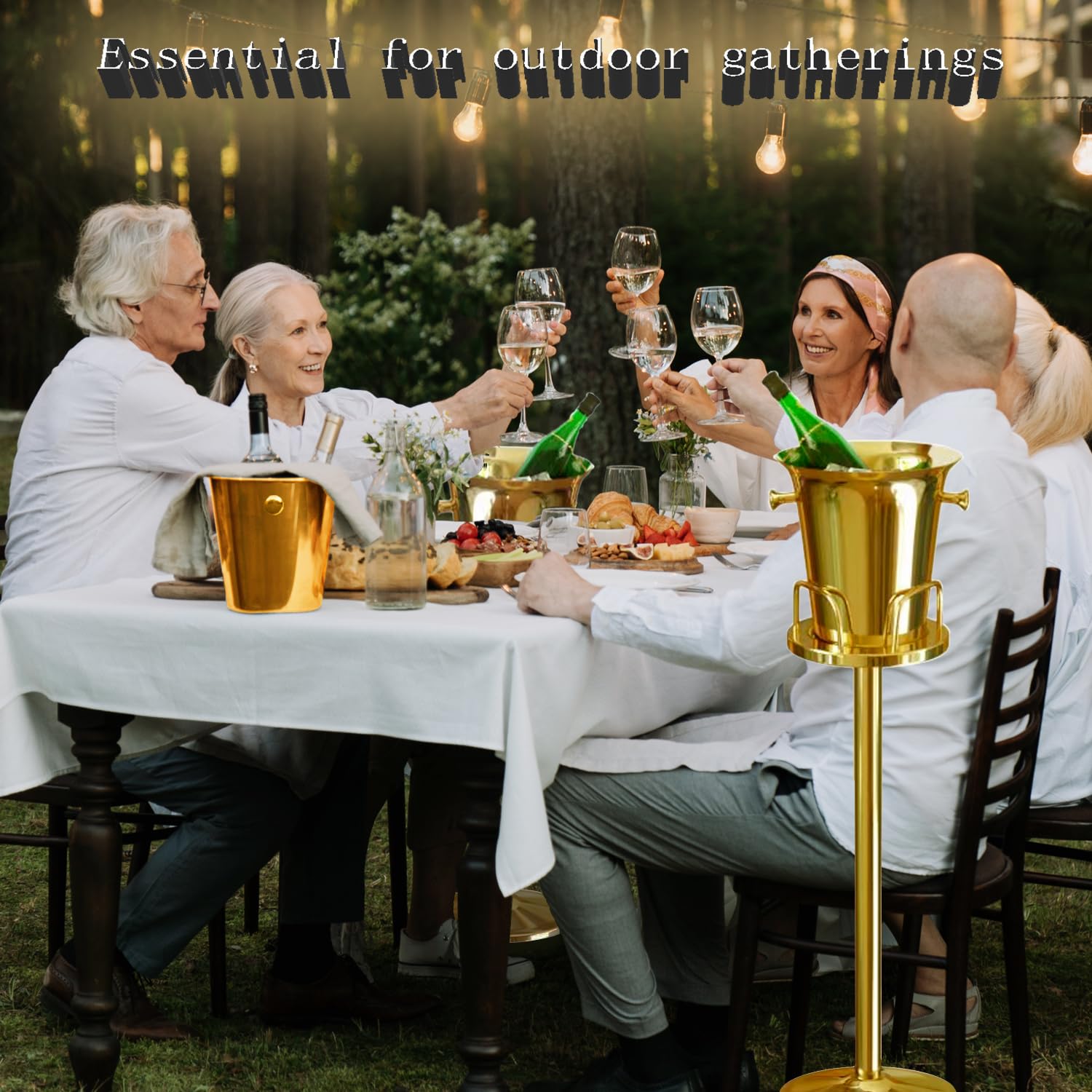 Stainless Steel Ice Bucket with Stand - 5L (12lb) Gold Champagne Wine Cooler for Beer, Champagne & Cocktails - Perfect for KTV, Club, Bar, BBQ, Wedding & Christmas Parties (91cm, Elegant Gold)