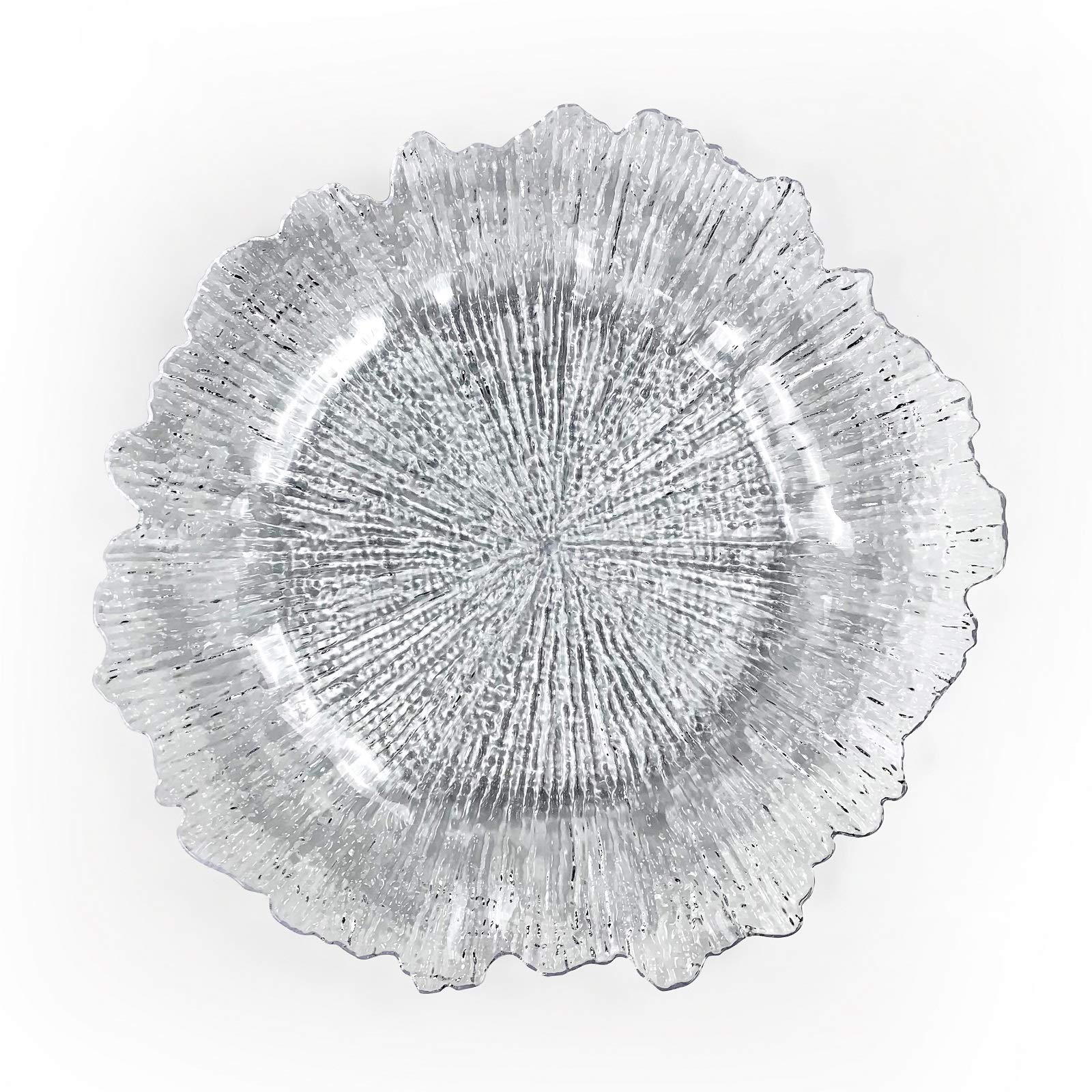 Alex Reef Clear Charger Plates Set of 6 - 13 Inch Decorative Dinner Plate Chargers for Formal Dining, Weddings & Holiday Tablescapes