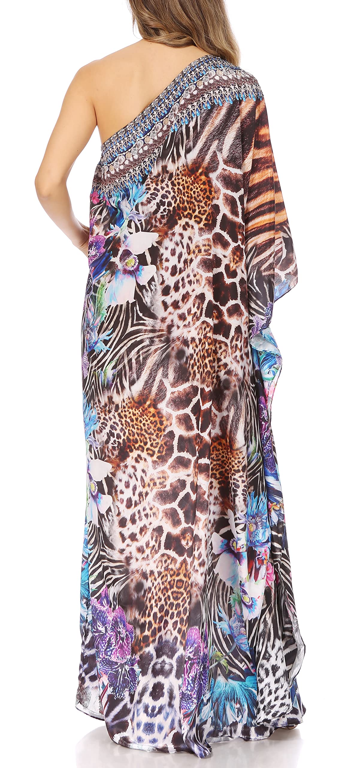Sakkas Dora Women's One Shoulder Short Sleeve Floral Print Maxi Dress - Elegant Casual Summer Beach Party Wedding Guest Dress