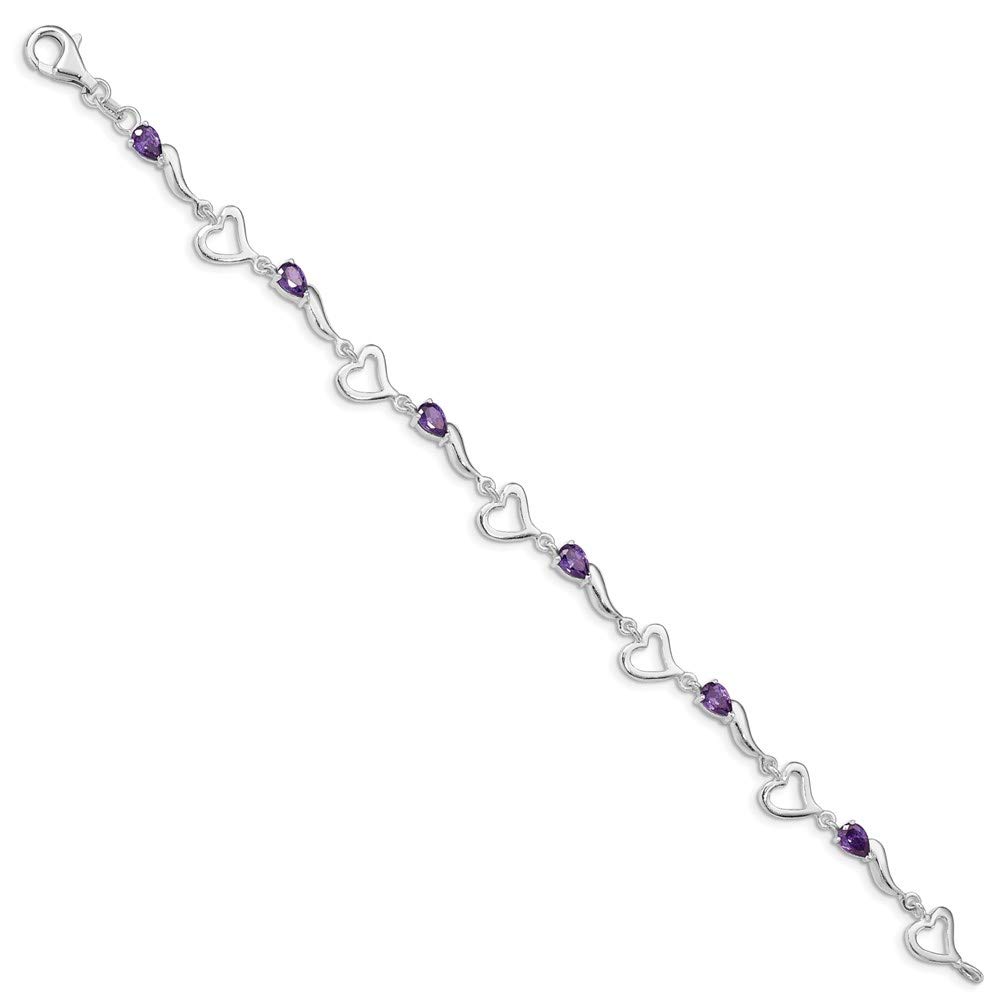 925 Sterling Silver Amethyst Heart Bracelet for Women - Elegant Fine Jewelry Gift for Her, 7 Inch - Perfect for Valentine's Day, Anniversary & Special Occasions