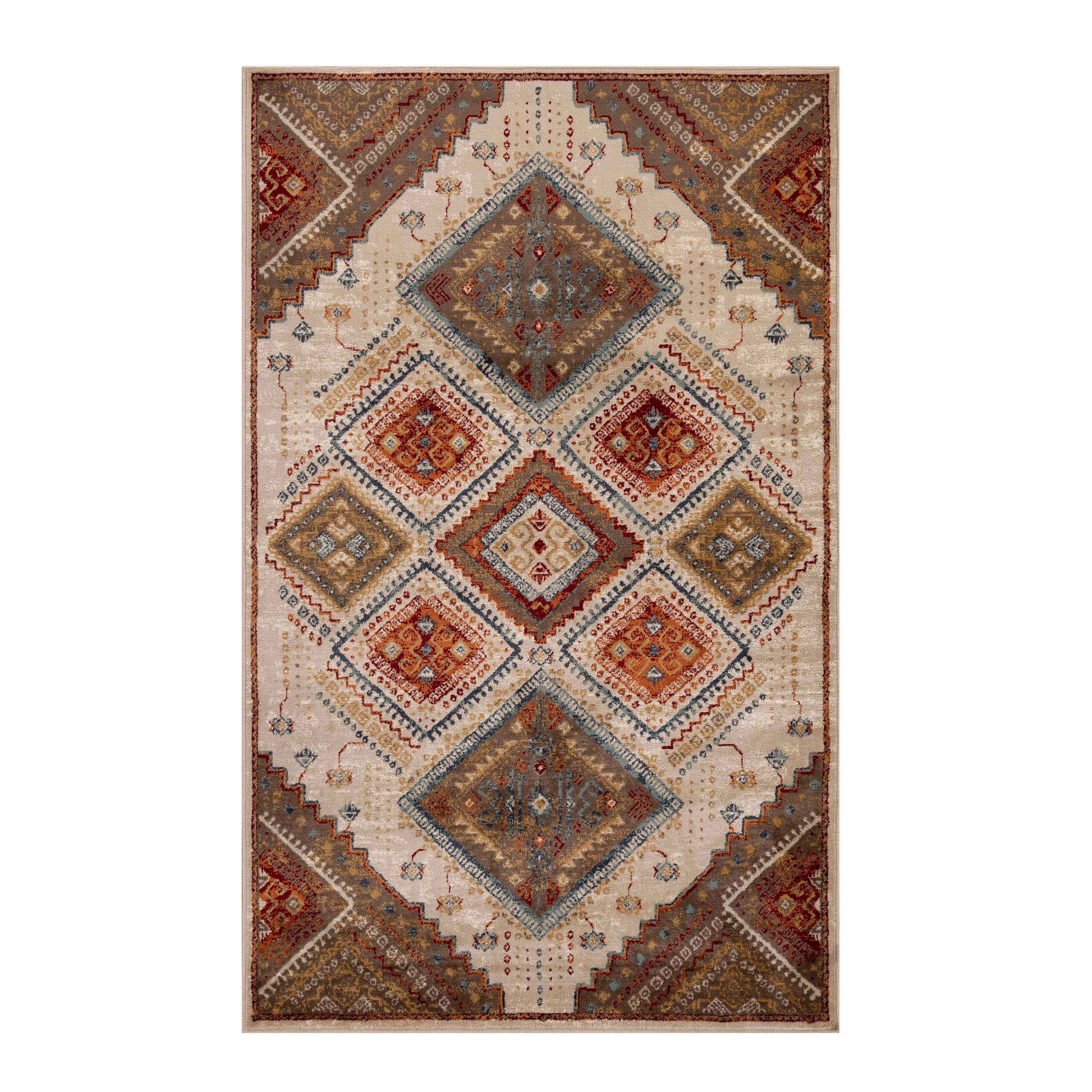 Stylish Poway Geometric Medallion Indoor Area Rug - Non-Slip Living Room Carpet for Home Decor, Bedroom & Office