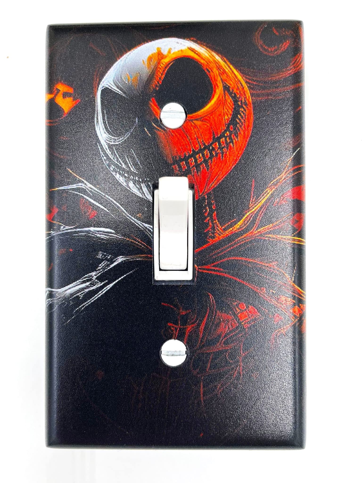 Nightmare Before Christmas Jack and Sally Light Switch Cover - Custom Halloween Skull Decor - Single Toggle Plate for Home, Office, or Dorm - Includes Zero the Ghost Dog Design