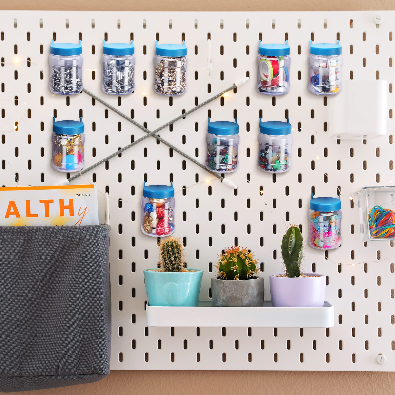 20-Piece Pegboard Organizer Set with Lids - Clear Plastic Storage Bins & Jars for Wall Mount Organization | Perfect for Garage, Sewing Room, Office & Home Supplies (Dark Blue) | Space-Saving Solution for Tools, Crafts & Household Items