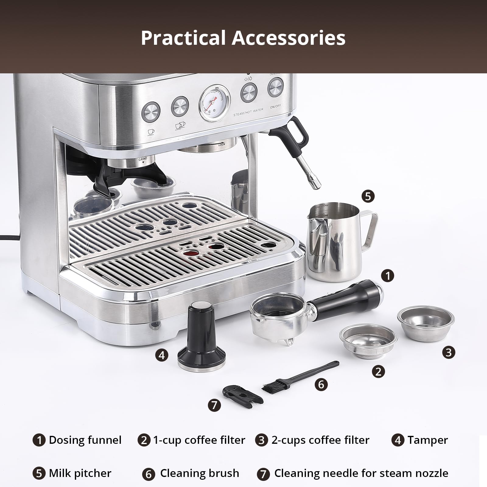 Acekool 15 Bar Espresso Coffee Machine with Milk Steamer & Frother - 77oz Stainless Steel Water Tank - Perfect for Latte, Cappuccino & Macchiato | Compact Espresso Maker for Home & Office Use