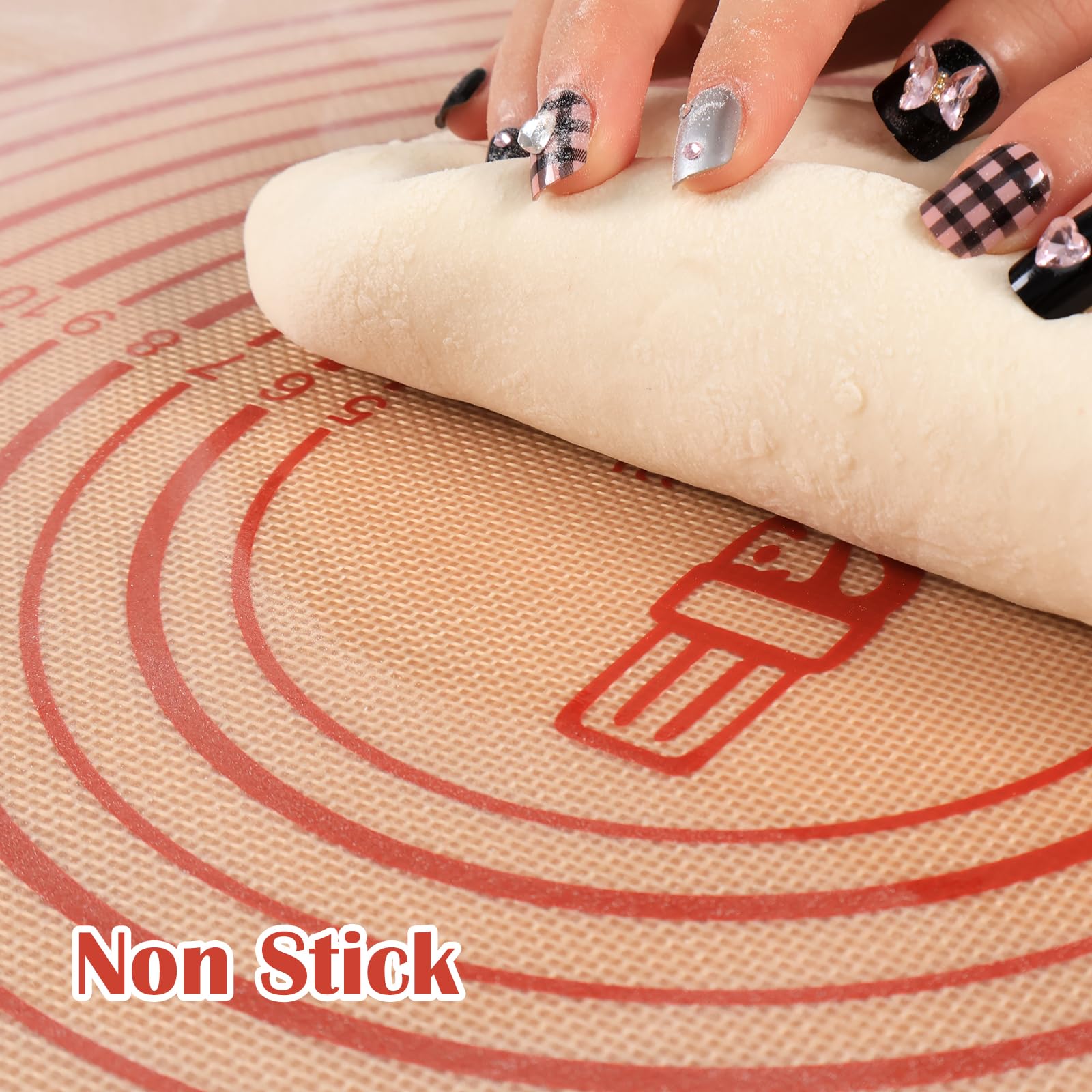 Non-Slip Extra Large Silicone Baking Mat 16''x26'' with Measurements - Heat Resistant Pastry Mat for Dough Rolling, Pie Crust, Fondant | Oven Liner & Counter Protector | Perfect for Baking, Cooking & Kitchen Prep - Folksy Super Kitchen Red