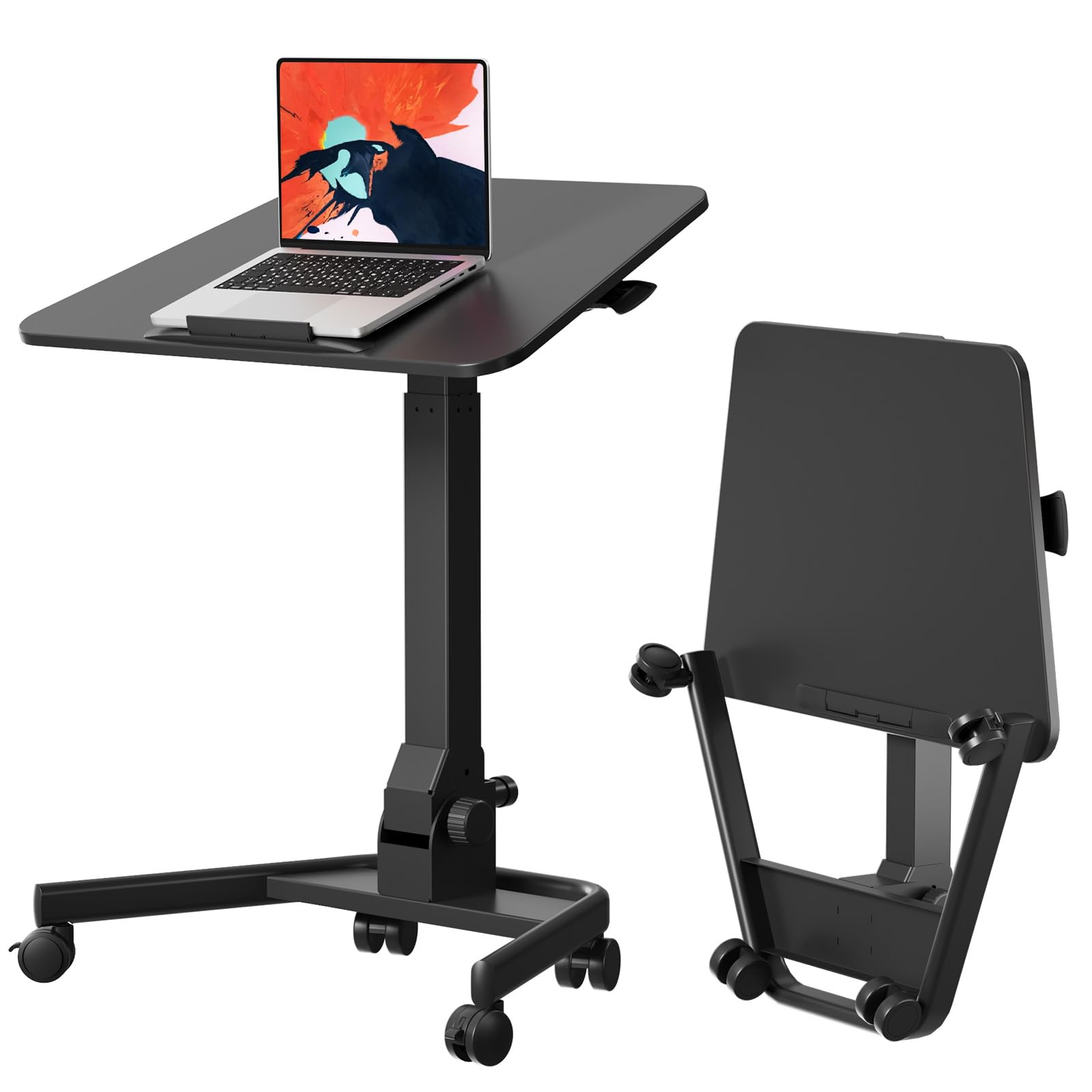 Adjustable Height Foldable Standing Desk with Wheels - Portable Sit Stand Workstation for Home Office, 90° Tiltable Laptop Desk, Ergonomic Mobile Desk for Small Spaces (Ideal for Remote Work, Study & Gaming)