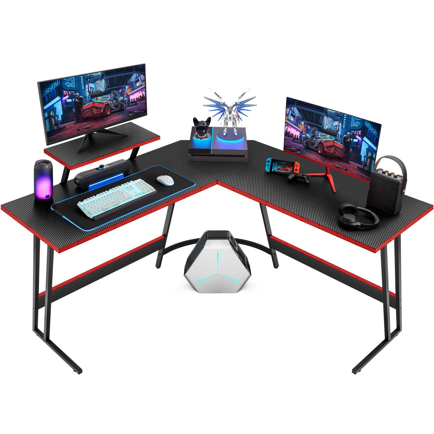 Homall 51 Inch L-Shaped Gaming Desk - Black Corner Computer Desk with Large Monitor Stand | Ergonomic PC Gaming & Home Office Workstation for Writing, Studying & Multi-Monitor Setup