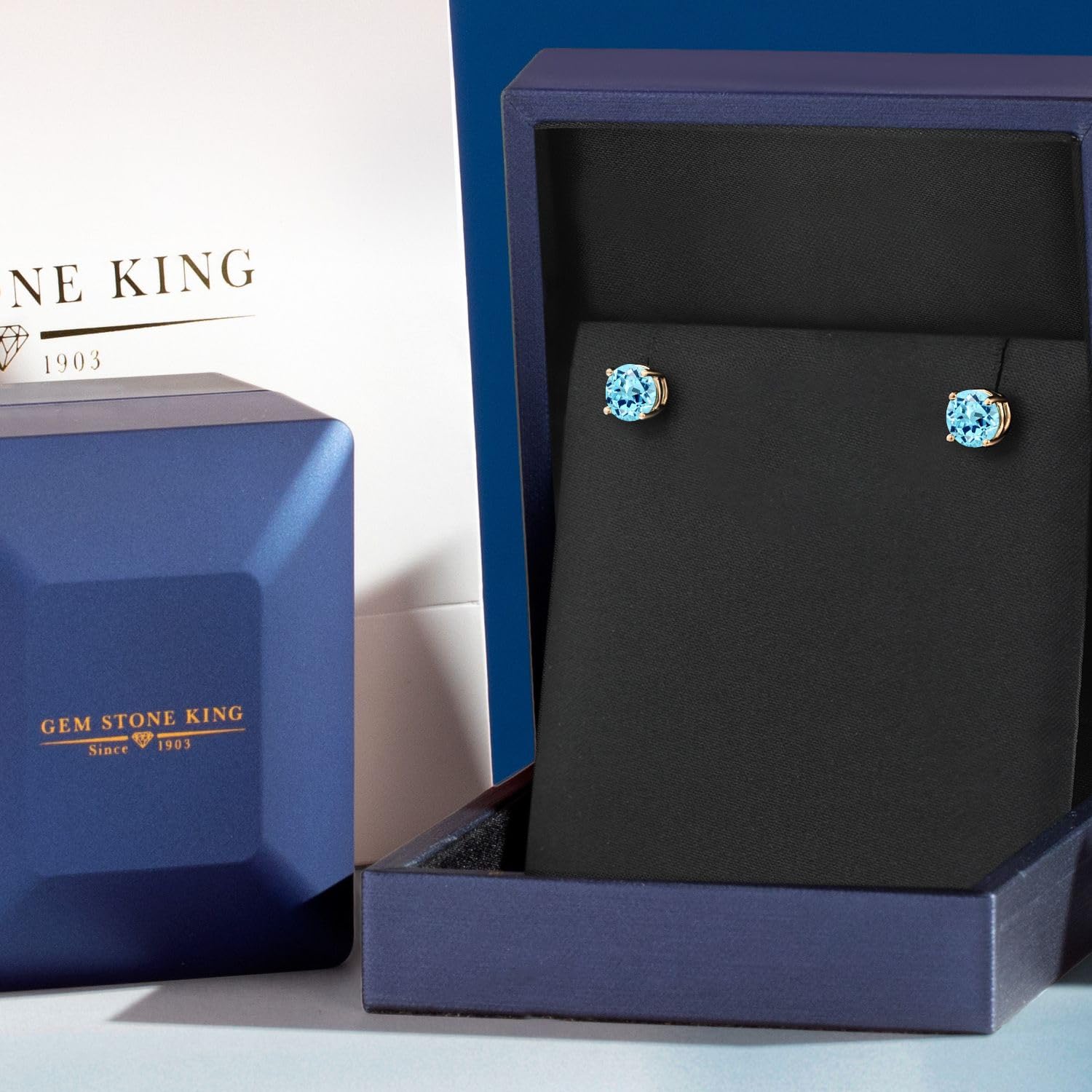 Gem Stone King 18K Gold Plated Sterling Silver 6MM Round Birthstone Stud Earrings for Women & Men | Personalized Zodiac Jewelry Gift for Birthday, Anniversary & Special Occasions