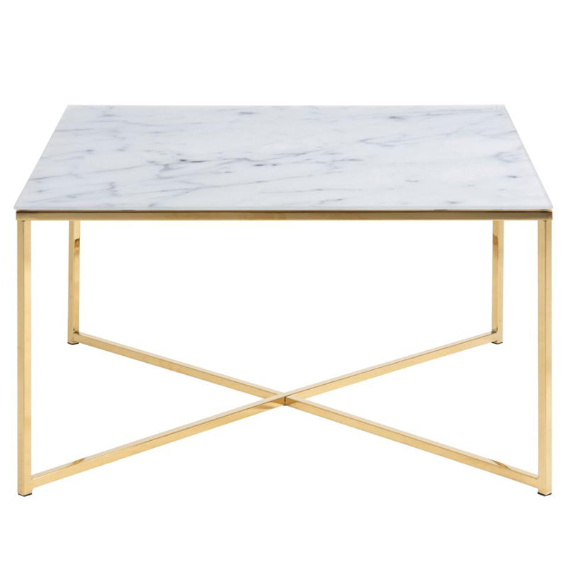 KOLINA 80cm Glass Coffee Table with White & Golden Chrome Frame - Modern Living Room Centerpiece for Home Decor