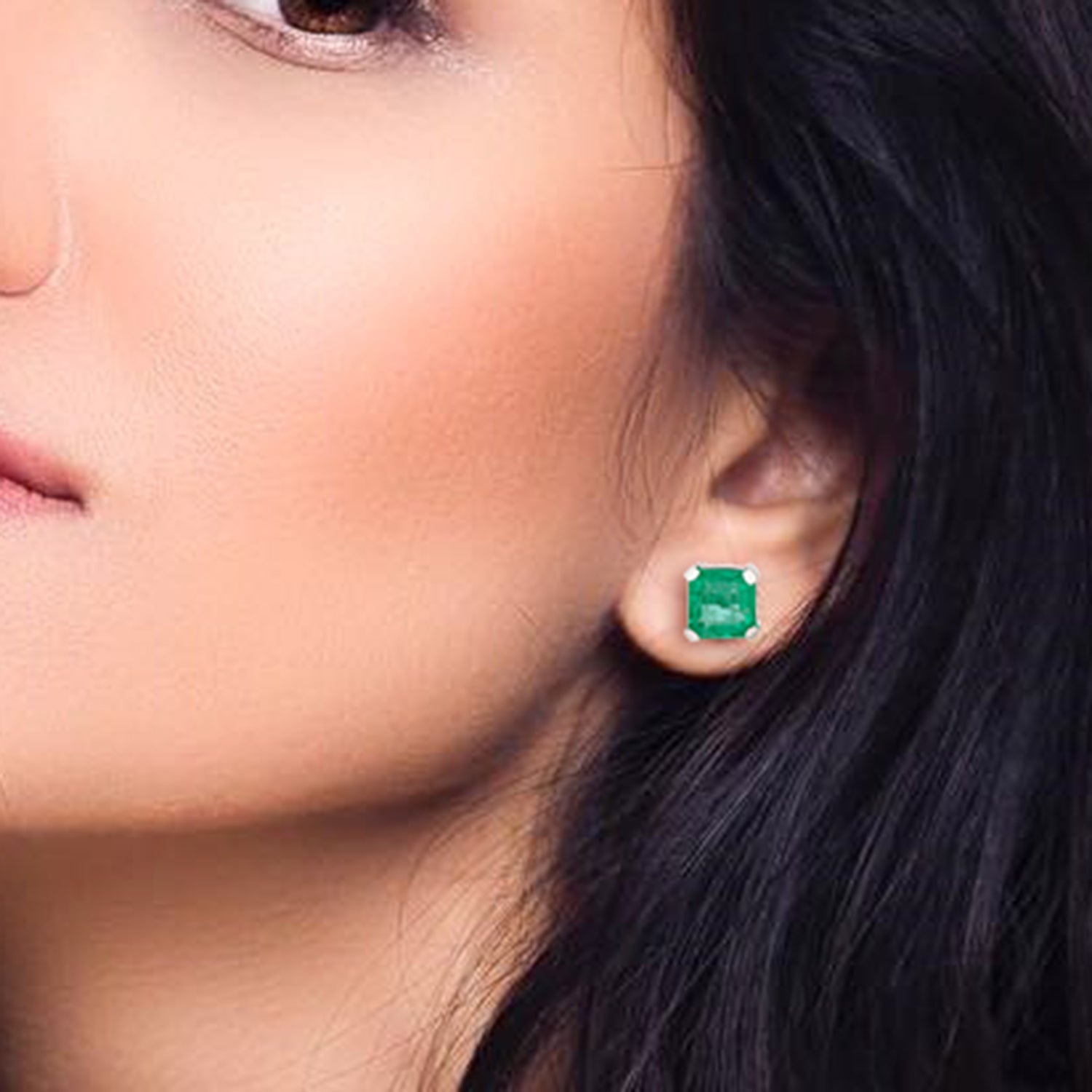 14K White Gold Emerald Stud Earrings for Women - Elegant Everyday Jewelry for Work, Party & Gift Giving