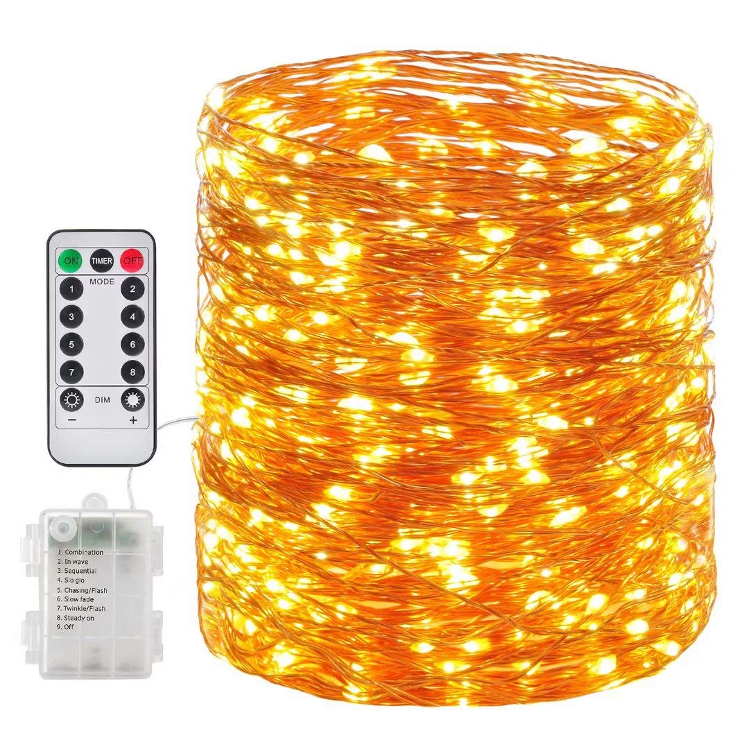 200 LED Fairy Lights - 66ft Waterproof Outdoor String Lights with 8 Lighting Modes | Battery Operated Copper Wire Christmas Lights for Party, Bedroom, Garden & Patio Decor (Warm White)