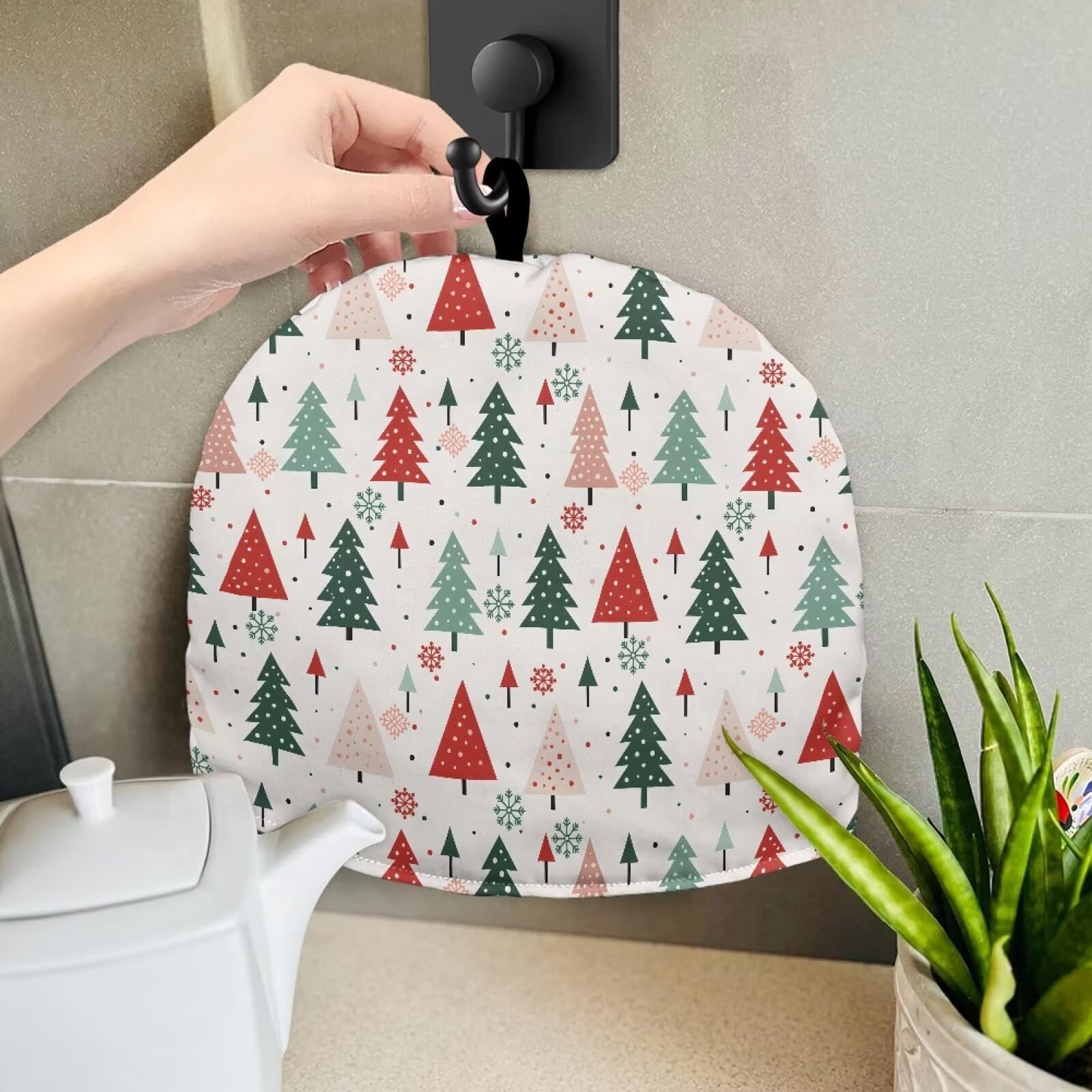 Pine Snowflake Print Tea Cozy for Teapot - Large Insulated Tea Kettle Cover - Christmas Kitchen Decor for Holiday Table Setting & Cozy Winter Tea Parties