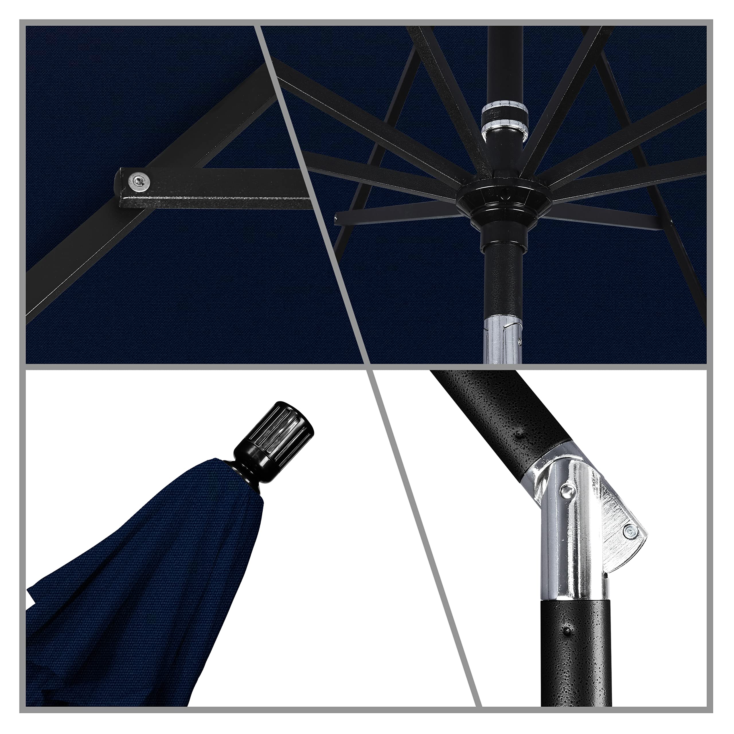 11' Round Aluminum Market Umbrella with Crank Lift & Tilt - California Umbrella Pacifica Navy Blue - Perfect for Patio, Garden, Poolside & Outdoor Dining Areas