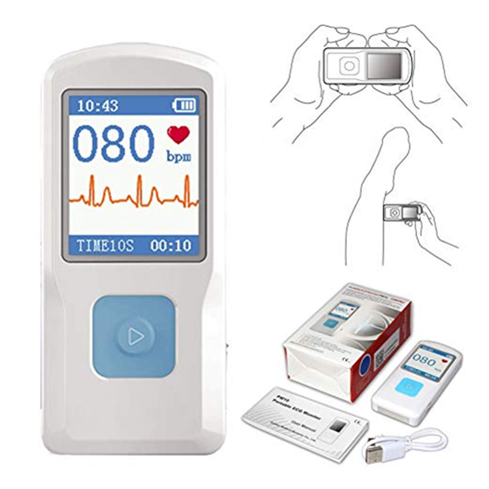 CONTEC Portable ECG/EKG Monitor with PC Software & Bluetooth - Heart Rate Monitor with LCD Display for Home & Clinical Use - Track Heartbeat & Electrocardiogram Data Anytime, Anywhere