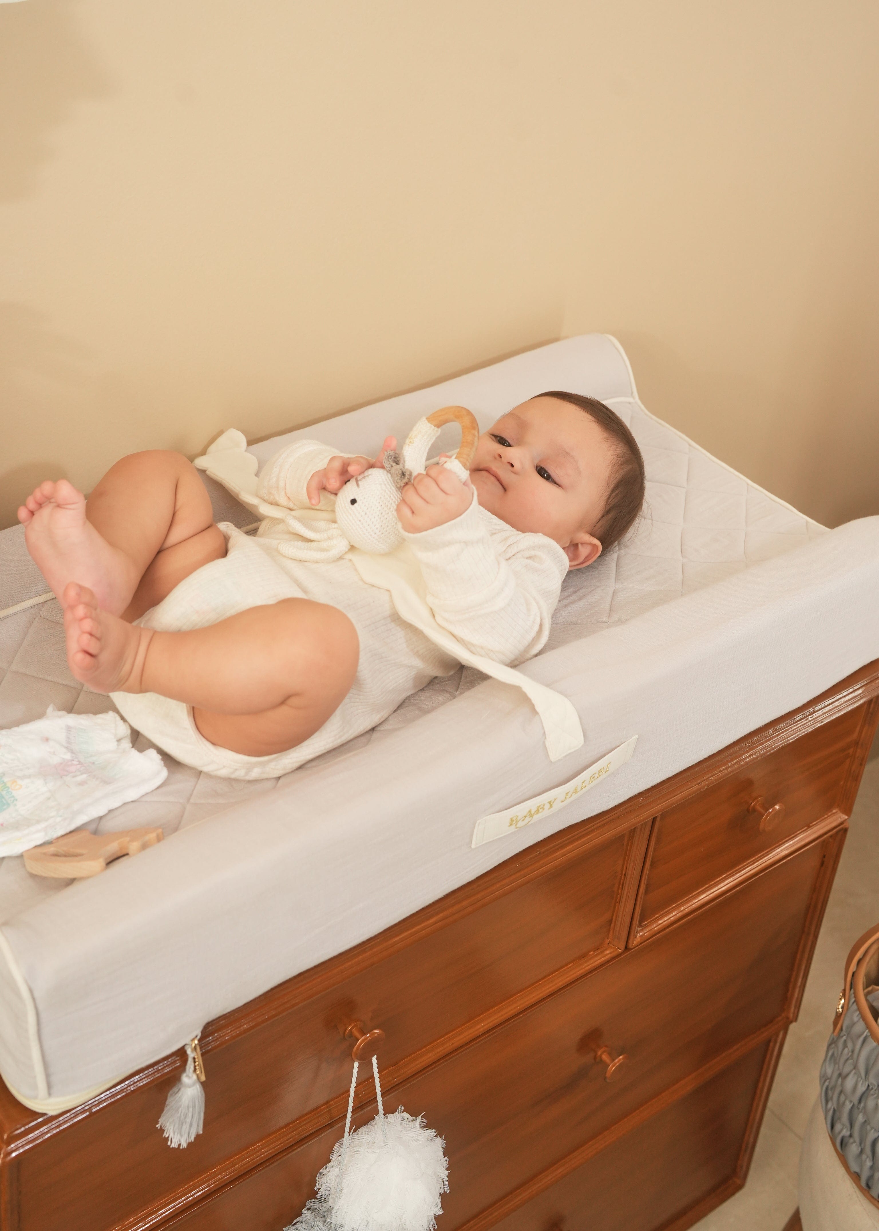 Premium Baby Changing Station - Soft Grey Nursery Organizer for Diaper Changing & Storage | Perfect for Daycare, Nursery & Travel Use